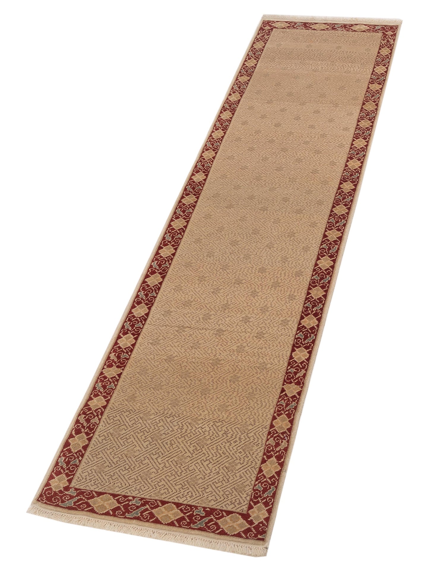 Antique Loom 104488 Beige Red 2.7x10.1 Hand Knotted Rug