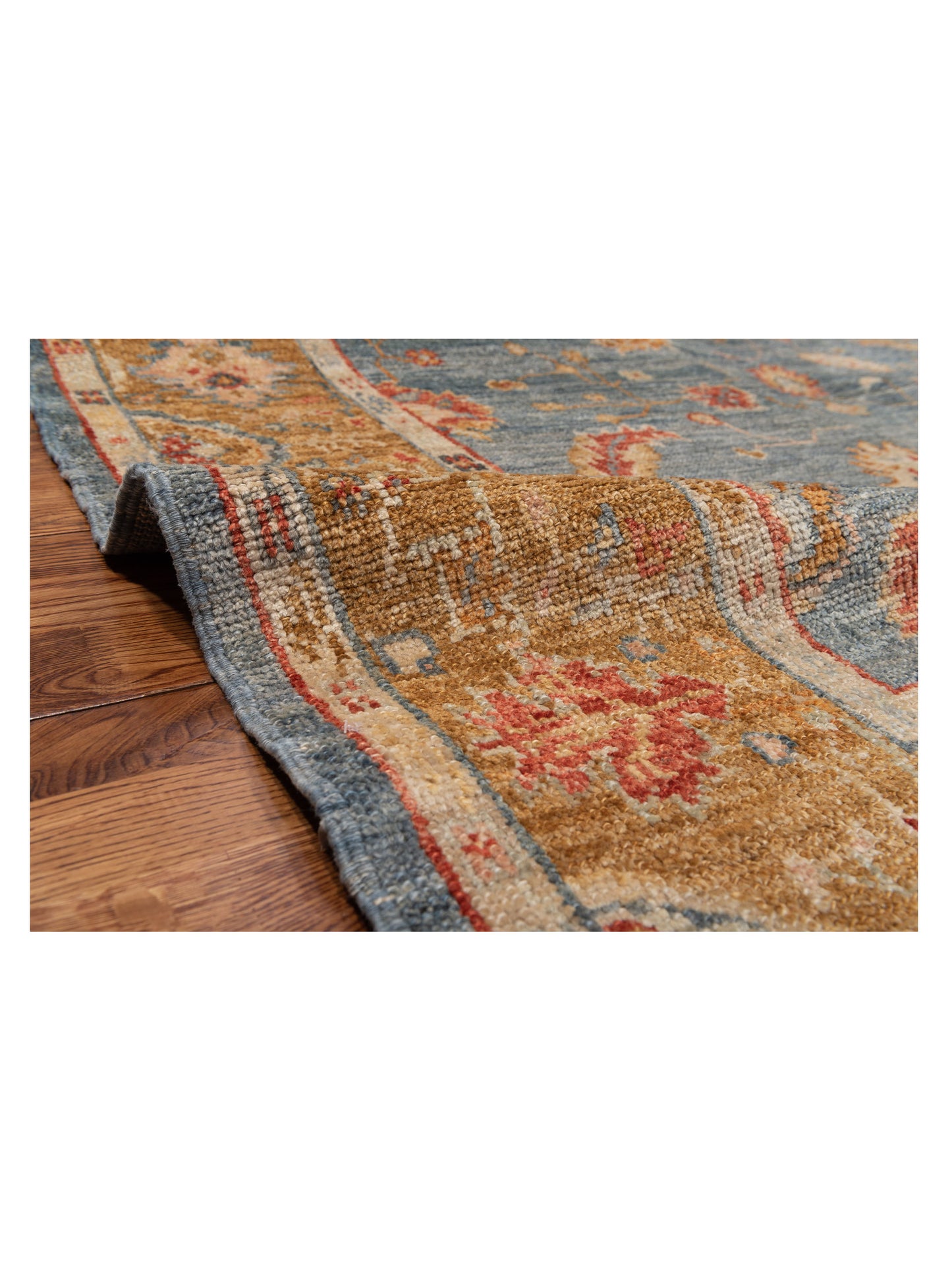 Angora Oushak 144585 Blue Brown 6.3x12.1 Hand Knotted Rug