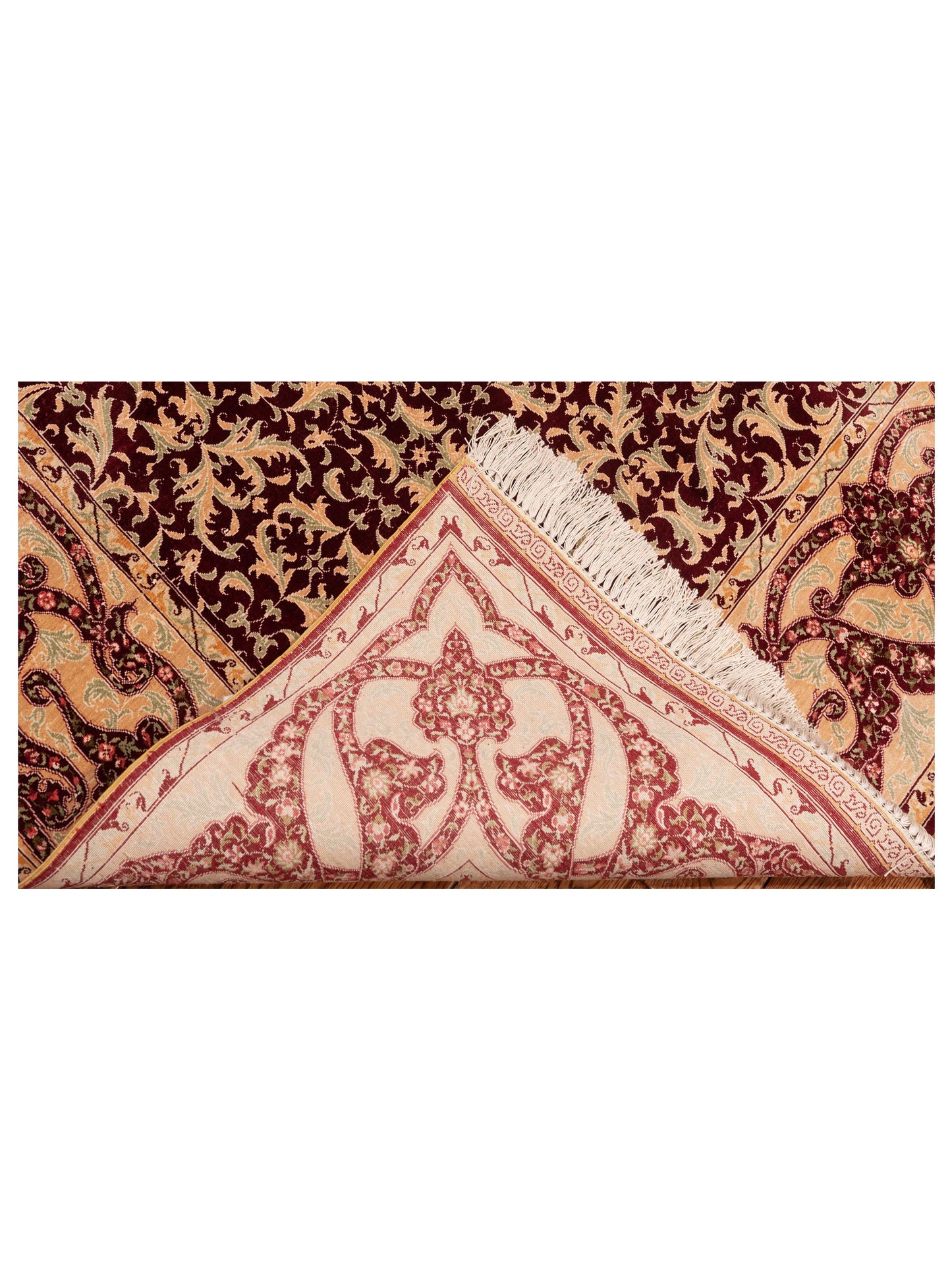 Pure Silk 113774 Red Cream 5.1x7.7 Hand Knotted Rug