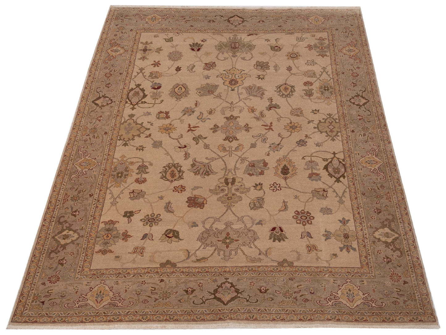 Turkish Elvan 90636 Beige Cream 9.5x12.7 Hand Knotted Rug
