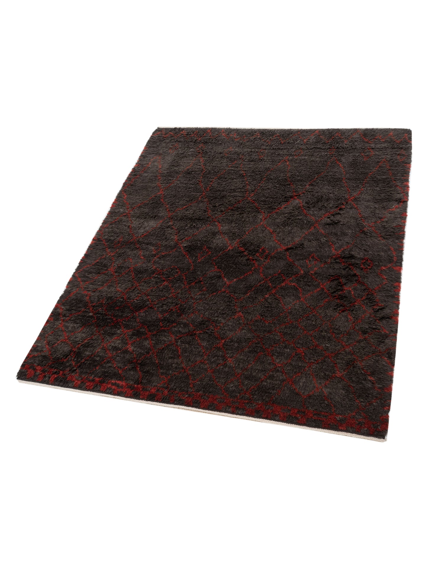 Berber Aspendos Charcoal Red 8x9.5 Hand Knotted Rug