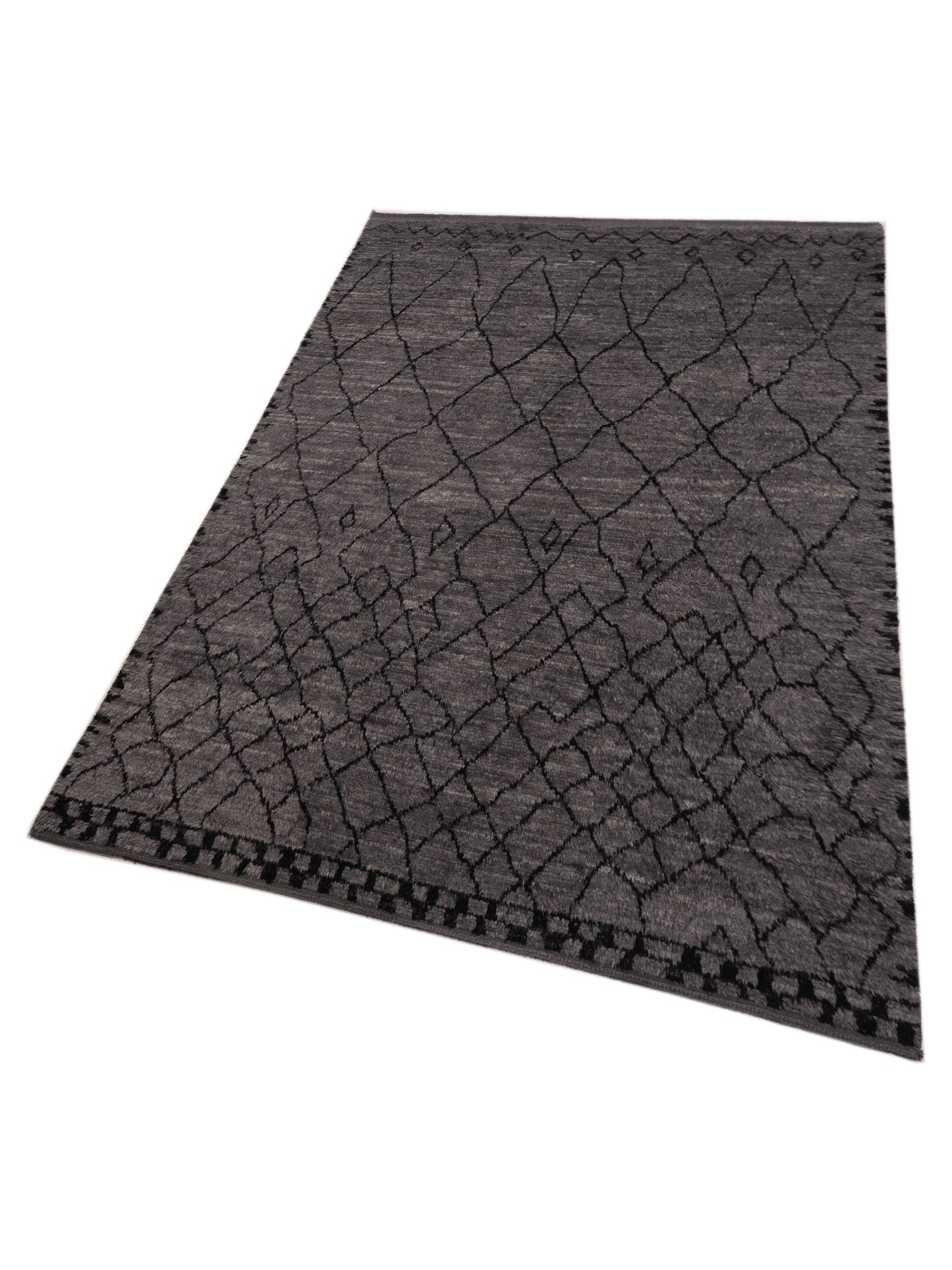 Berber Aspendos Gray Black 9.3x13.4 Hand Knotted Rug