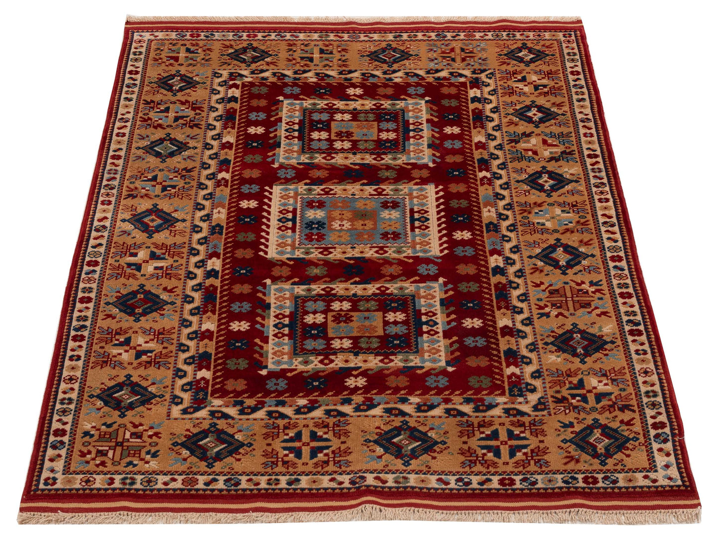 Turkish Shirwan 145151 Red Gold 4.10x6.10 Hand Knotted Rug