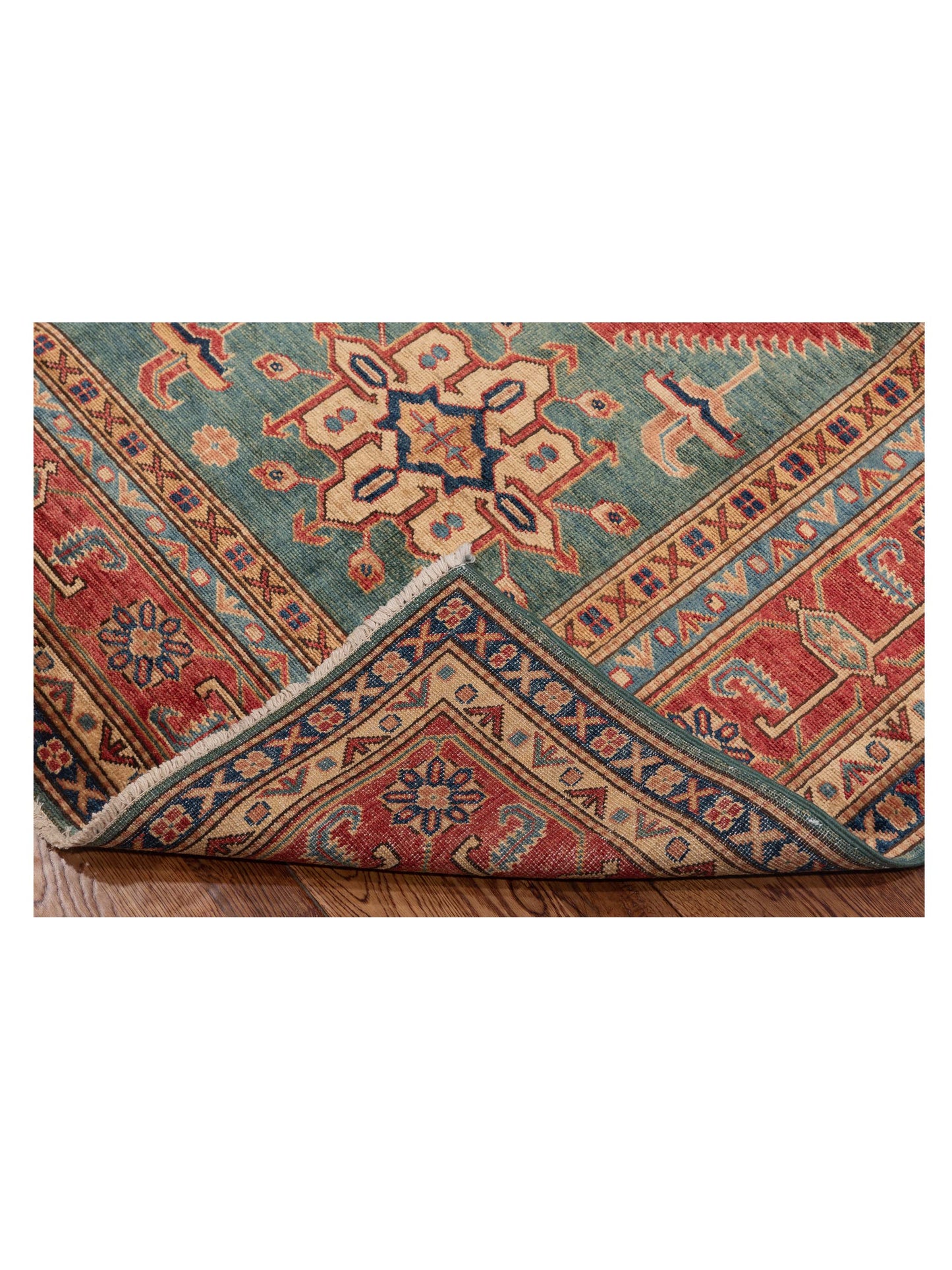 Artisan Kazak 124137 Green Red 6x7.7 Hand Knotted Rug
