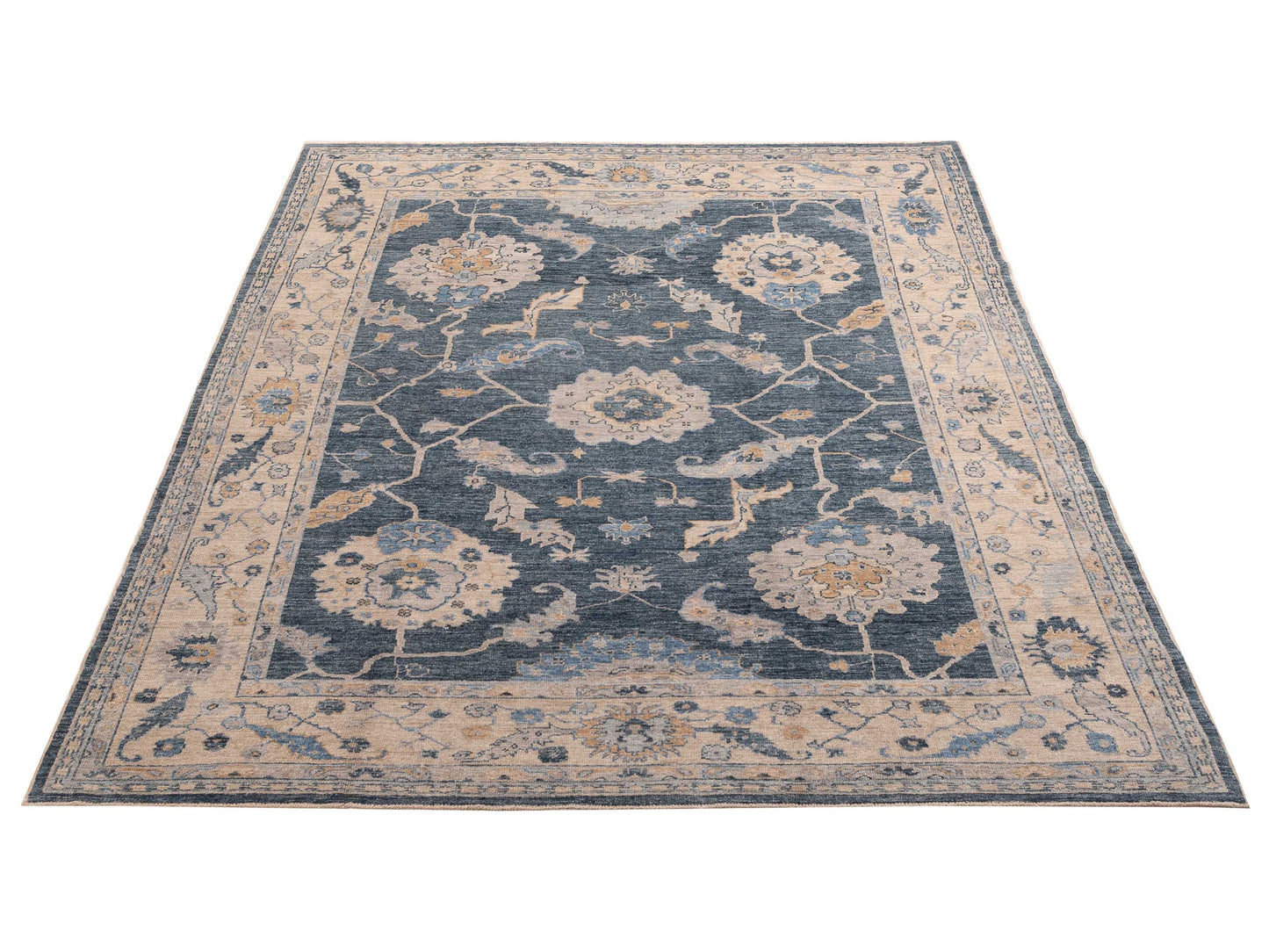 Angora Oushak 156285 Blue Ivory 9.5x11.5 Hand Knotted Rug