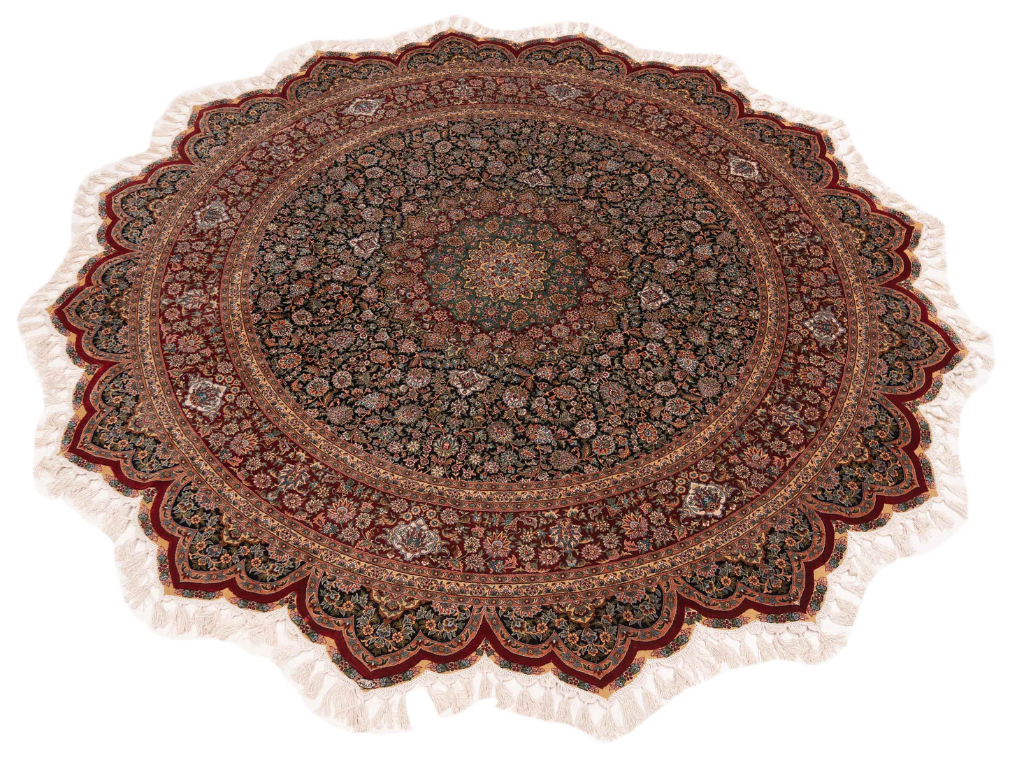 Pure Silk 124203 Navy Red 8x8 Hand Knotted Rug