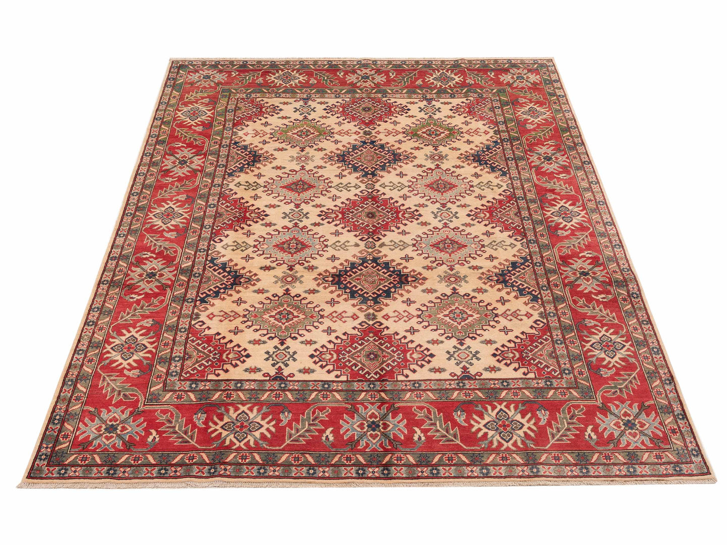 Kazak 151314 Ivory Red 7.10x9.11 Hand Knotted Rug