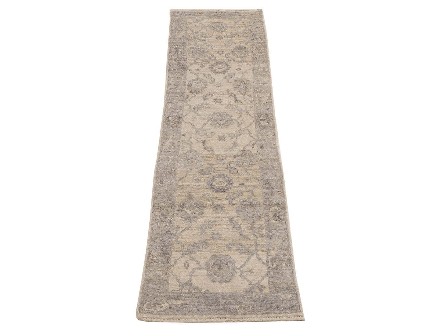 Angora Oushak 153988 Ivory Gray 2.5x10.1 Hand Knotted Rug