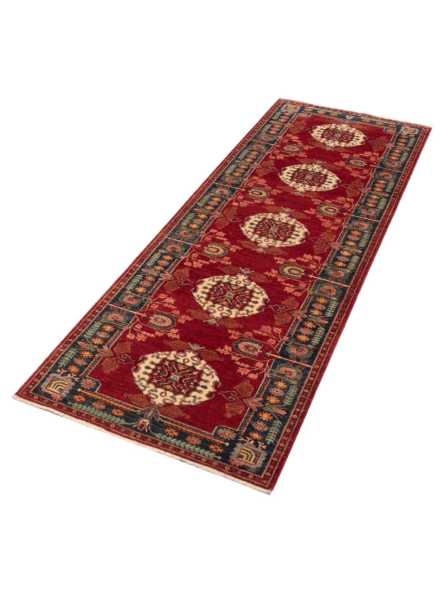 Sultan 152363 Red Blue 4.2x12 Hand Knotted Rug