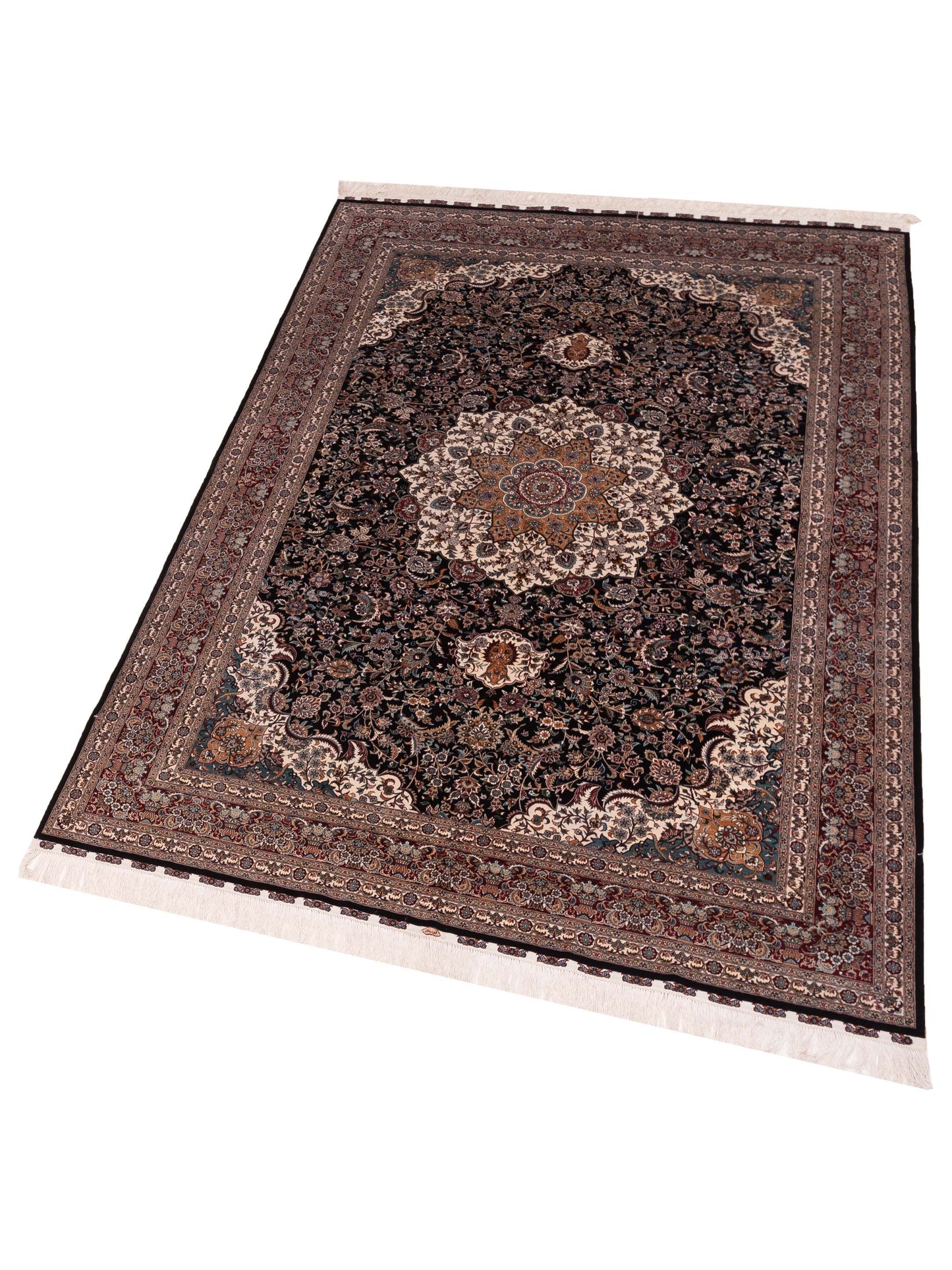 Pure Silk 126553 Navy Red 6.1x9 Hand Knotted Rug