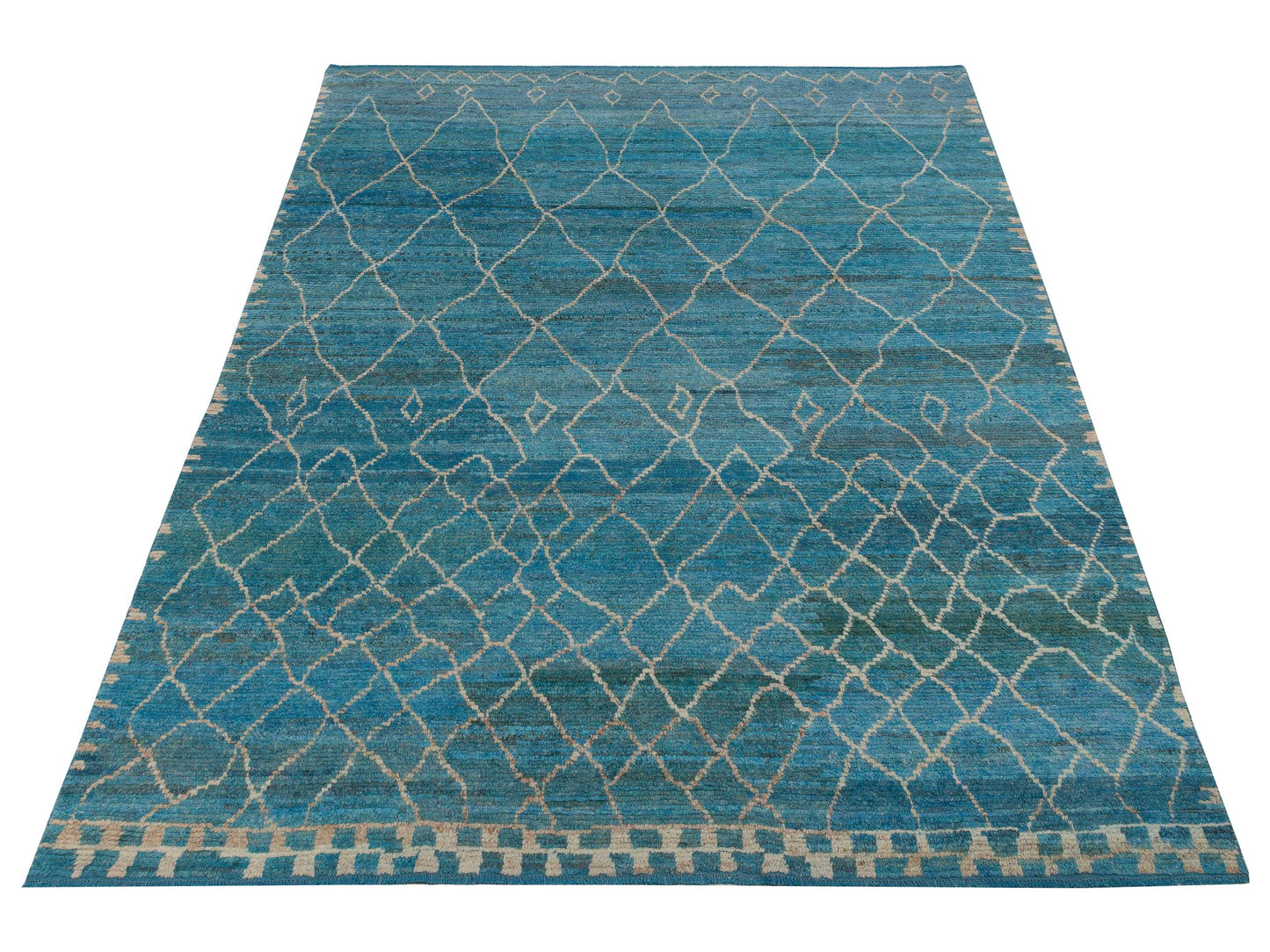 Berber Aspendos Sky Blue Ivory 9.2x13.1 Hand Knotted Rug