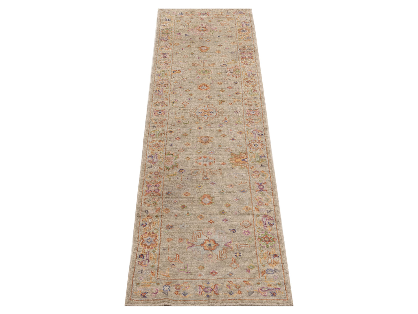 Angora Oushak 153985 Beige Beige 2.8x10.3 Hand Knotted Rug