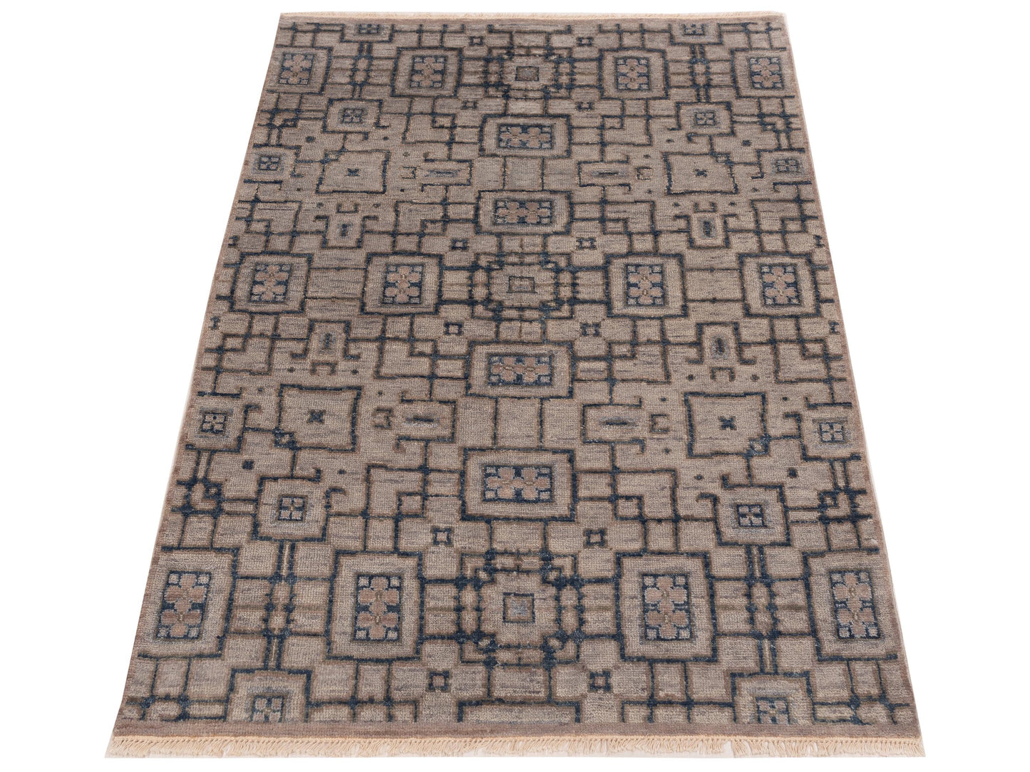 Evren 123409 Gray Blue 4x6.1 Hand Knotted Rug