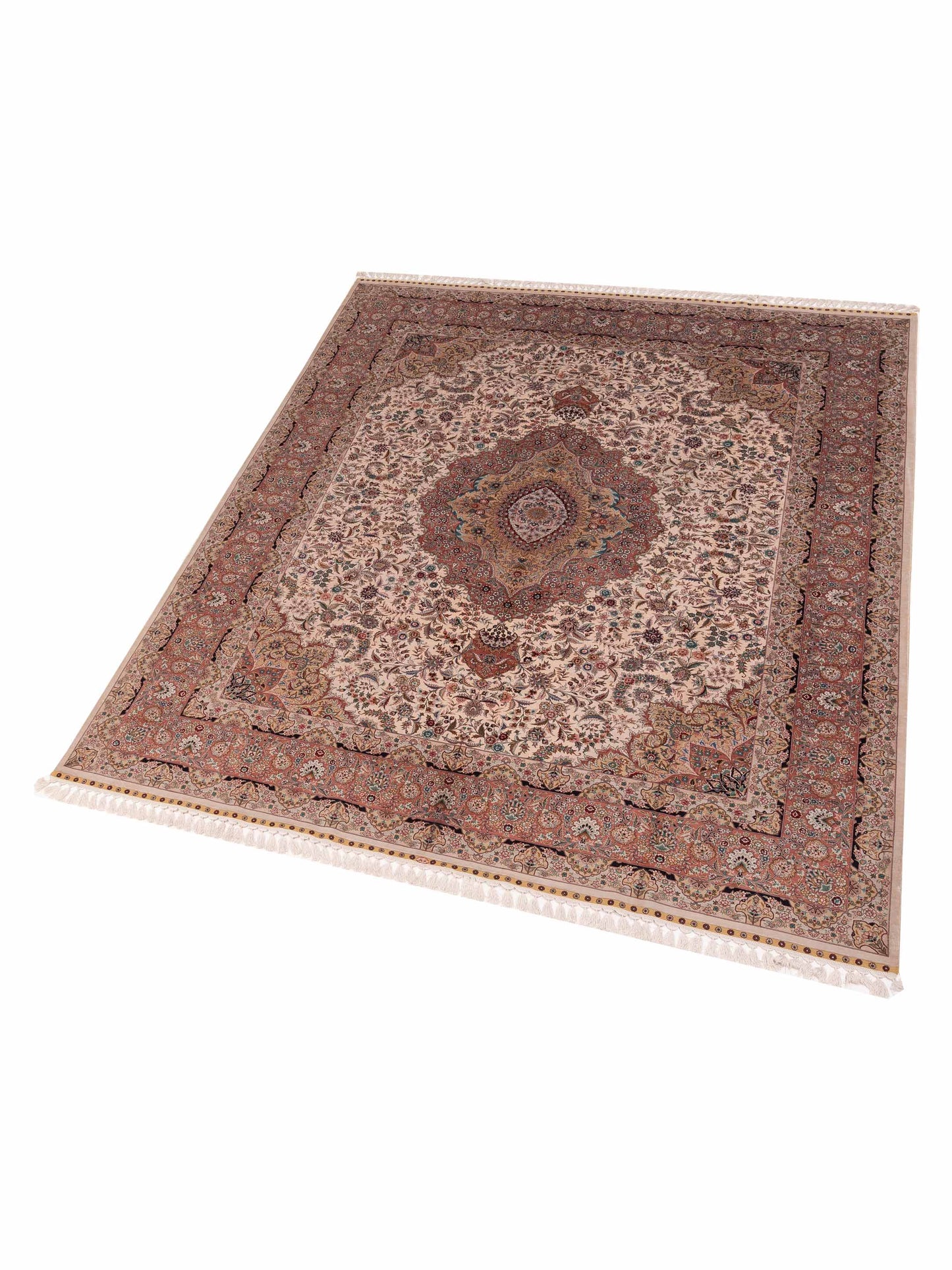 Pure Silk 120757 Ivory Pink 8.1x10.2 Hand Knotted Rug