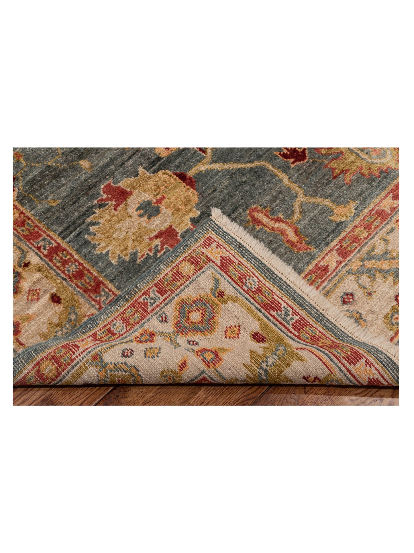 Angora Oushak 130142 Teal Blue Ivory 6x11.8 Hand Knotted Rug