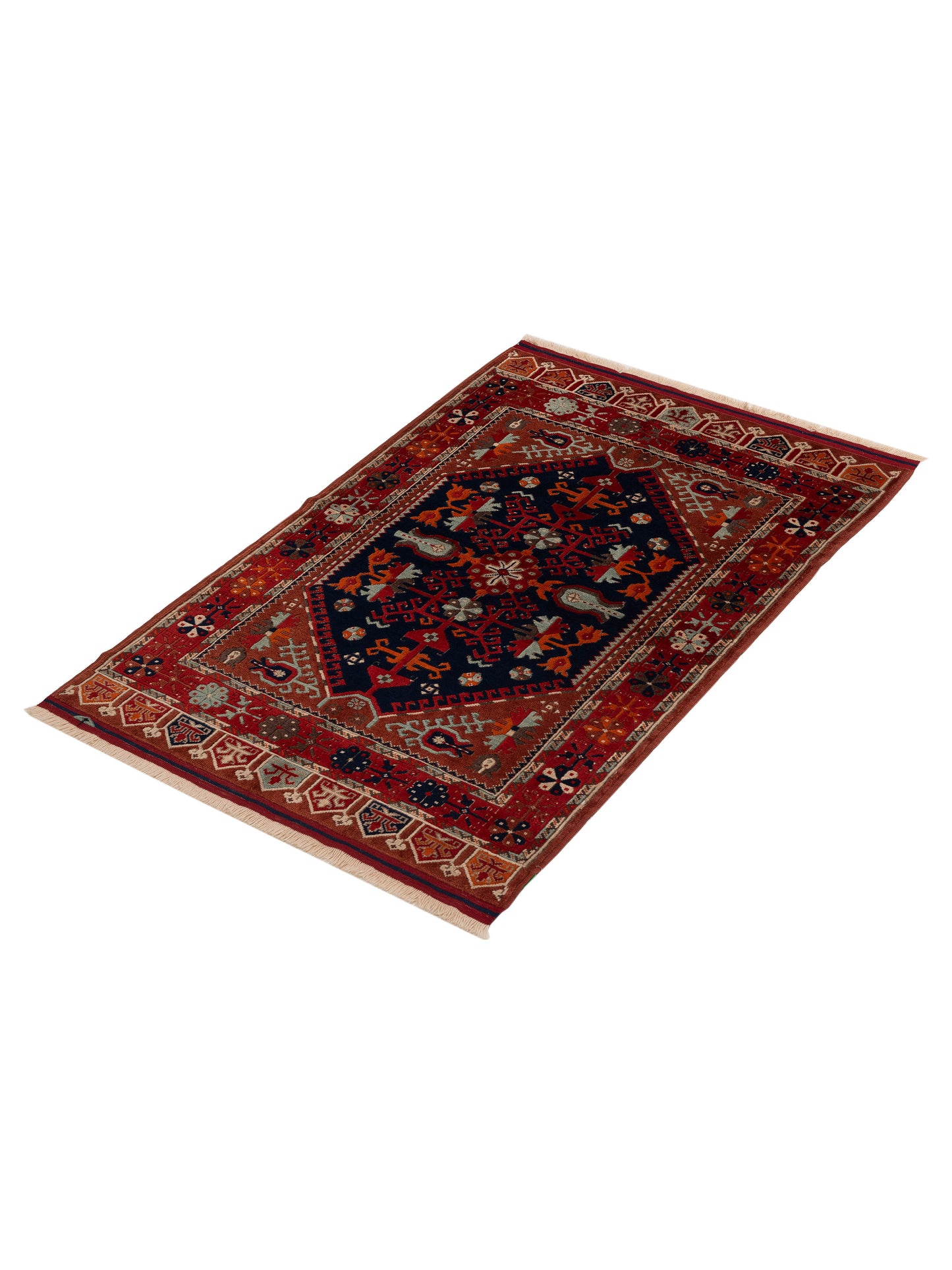 Turkish Shirwan 129694 Navy Red 3.10x5.10 Hand Knotted Rug