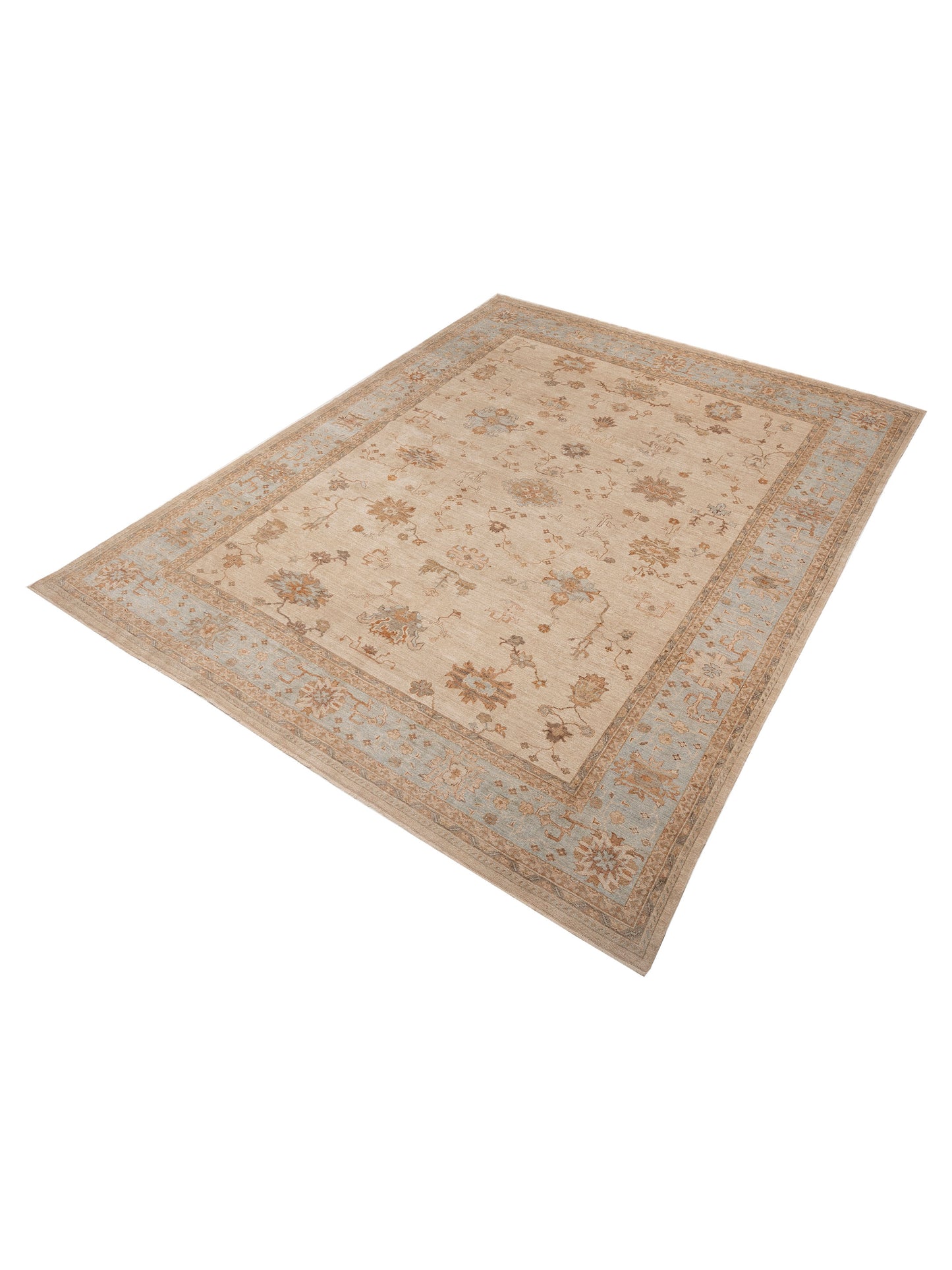 Angora Oushak 153606 Ivory Ice Blue 13.2x16.4 Hand Knotted Rug