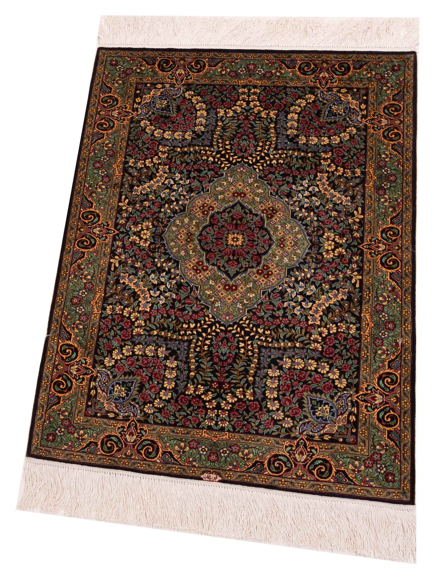 Pure Silk 122383 Black Green 2.1x3.2 Hand Knotted Rug