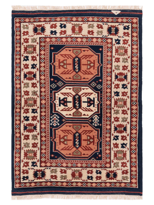 Pasha Turkish Shirwan  Navy Ivory Traditional