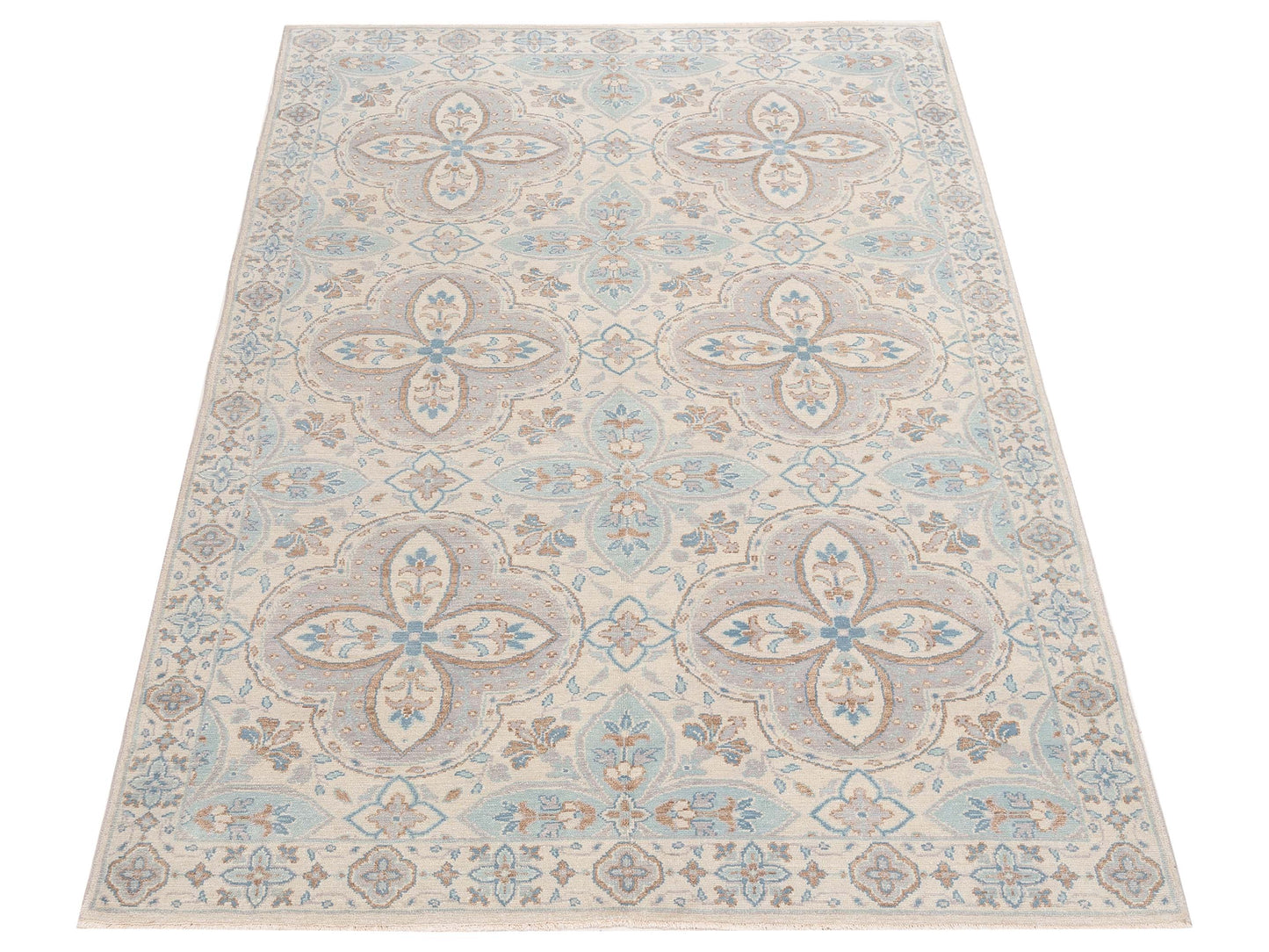 Andalusia 124335 Ivory Blue 6x8.9 Hand Knotted Rug