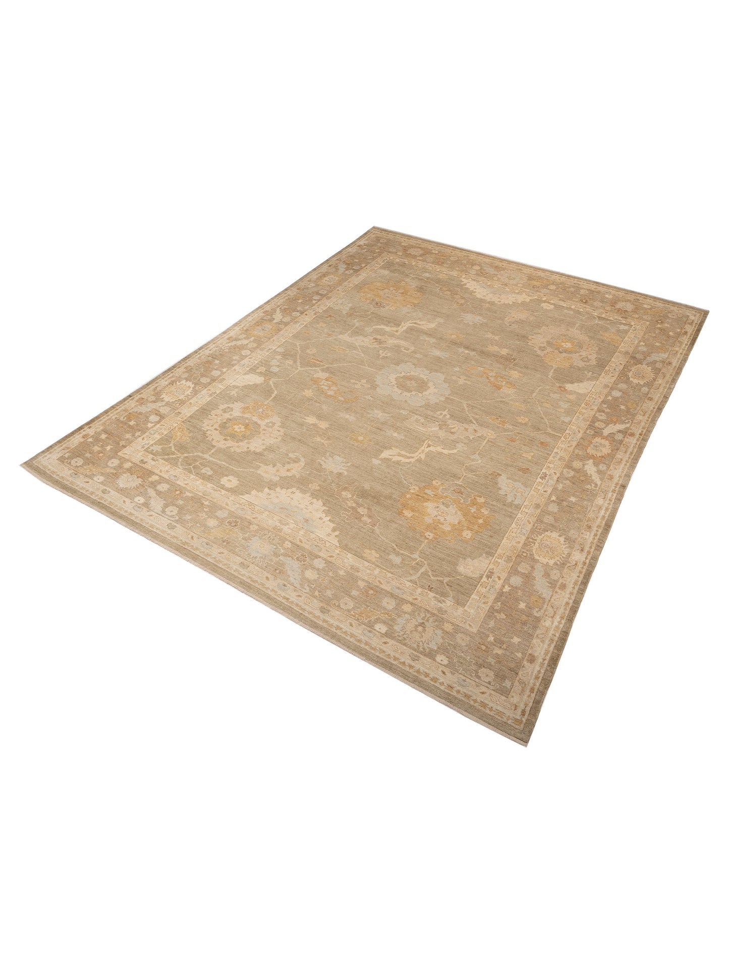 Angora Oushak 129073 Green Brown 13.5x16.8 Hand Knotted Rug