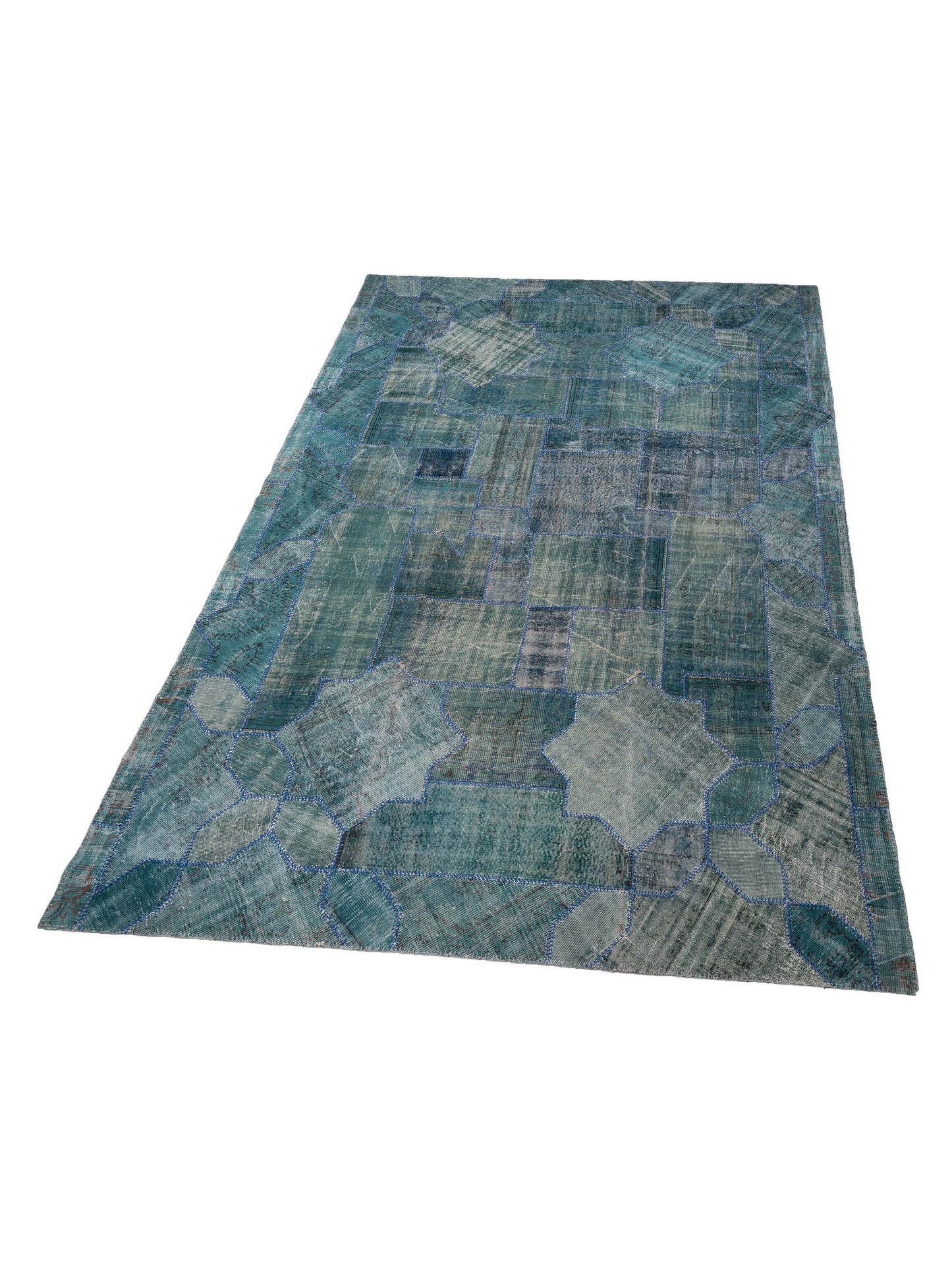 Turkish Vestige Patchwork 108880 Blue 10.10x15.9 Hand Knotted Rug