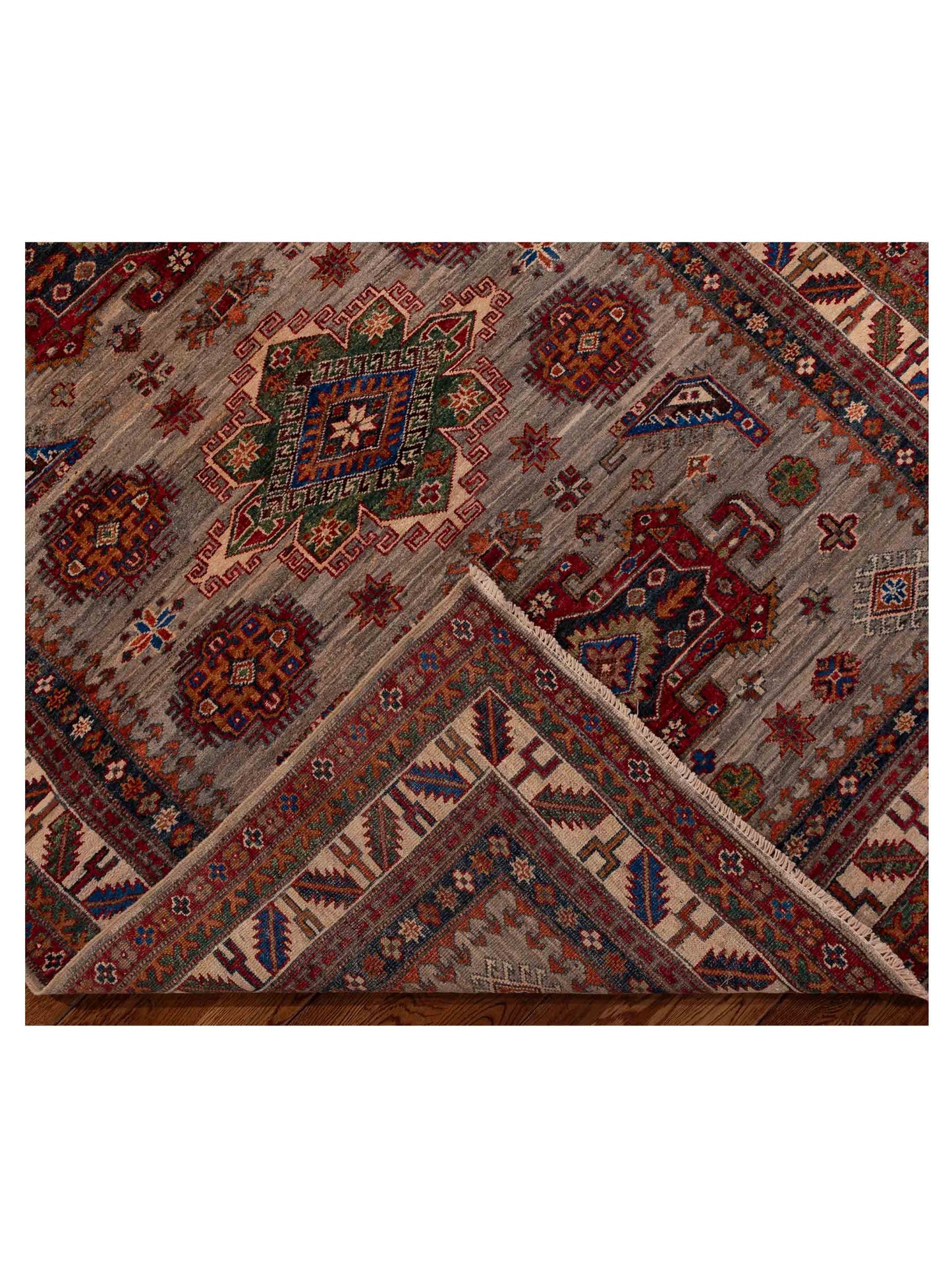 Artisan Kazak 155355 Gray Ivory 5.1x6.9 Hand Knotted Rug