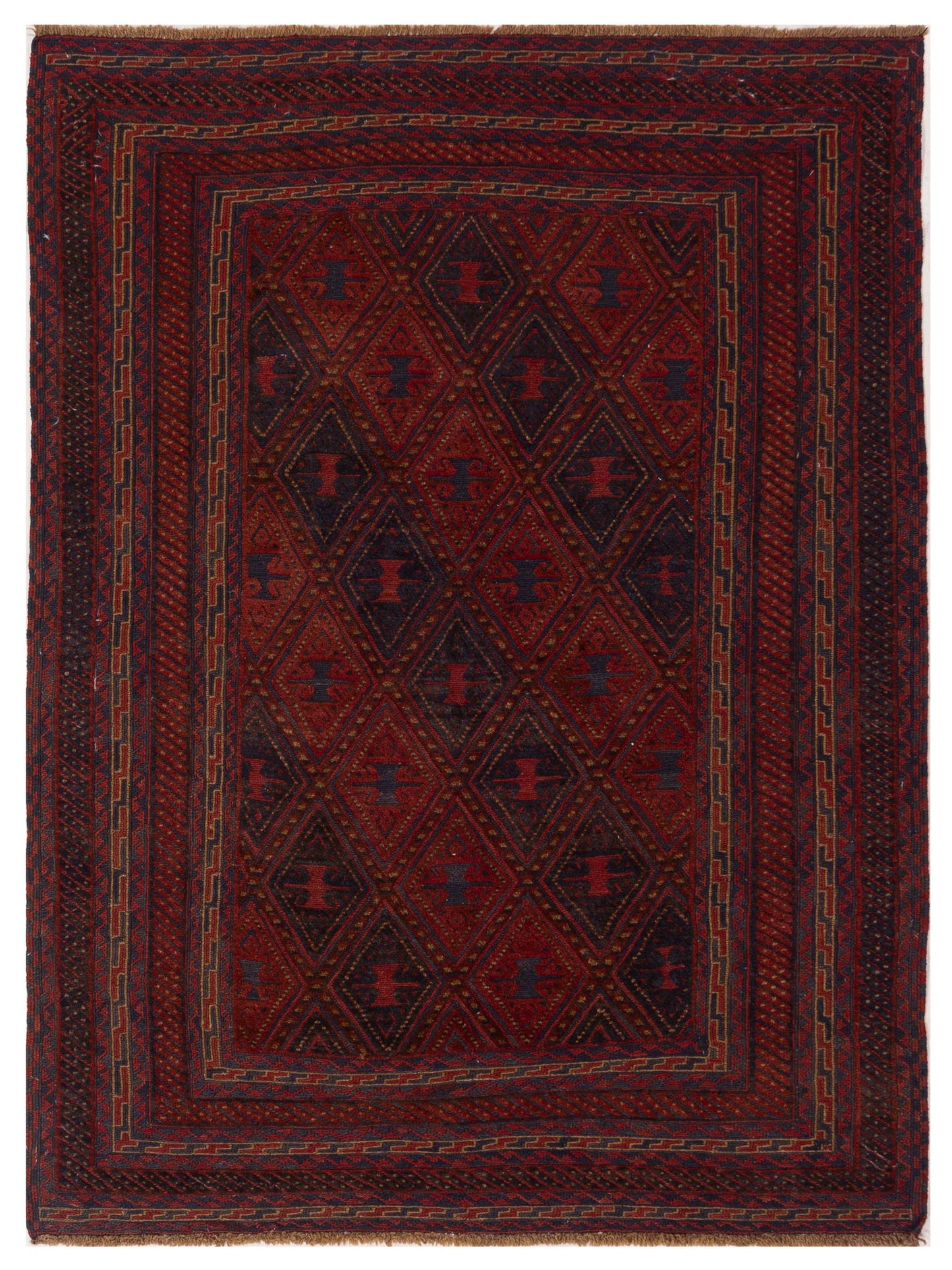 Nomad Afghan Soumak  Charcoal Red Tribal