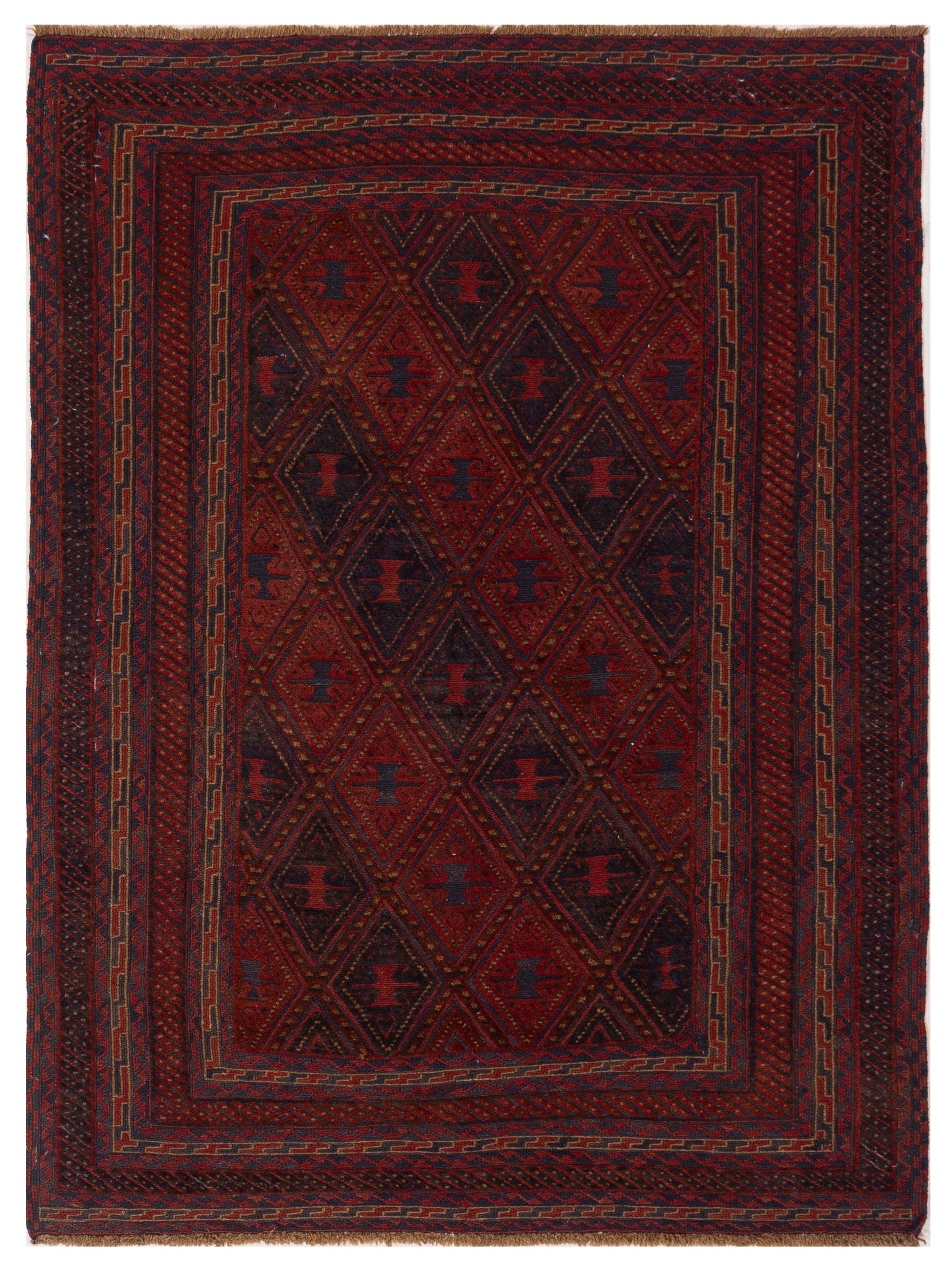 Nomad Afghan Soumak  Charcoal Red Tribal