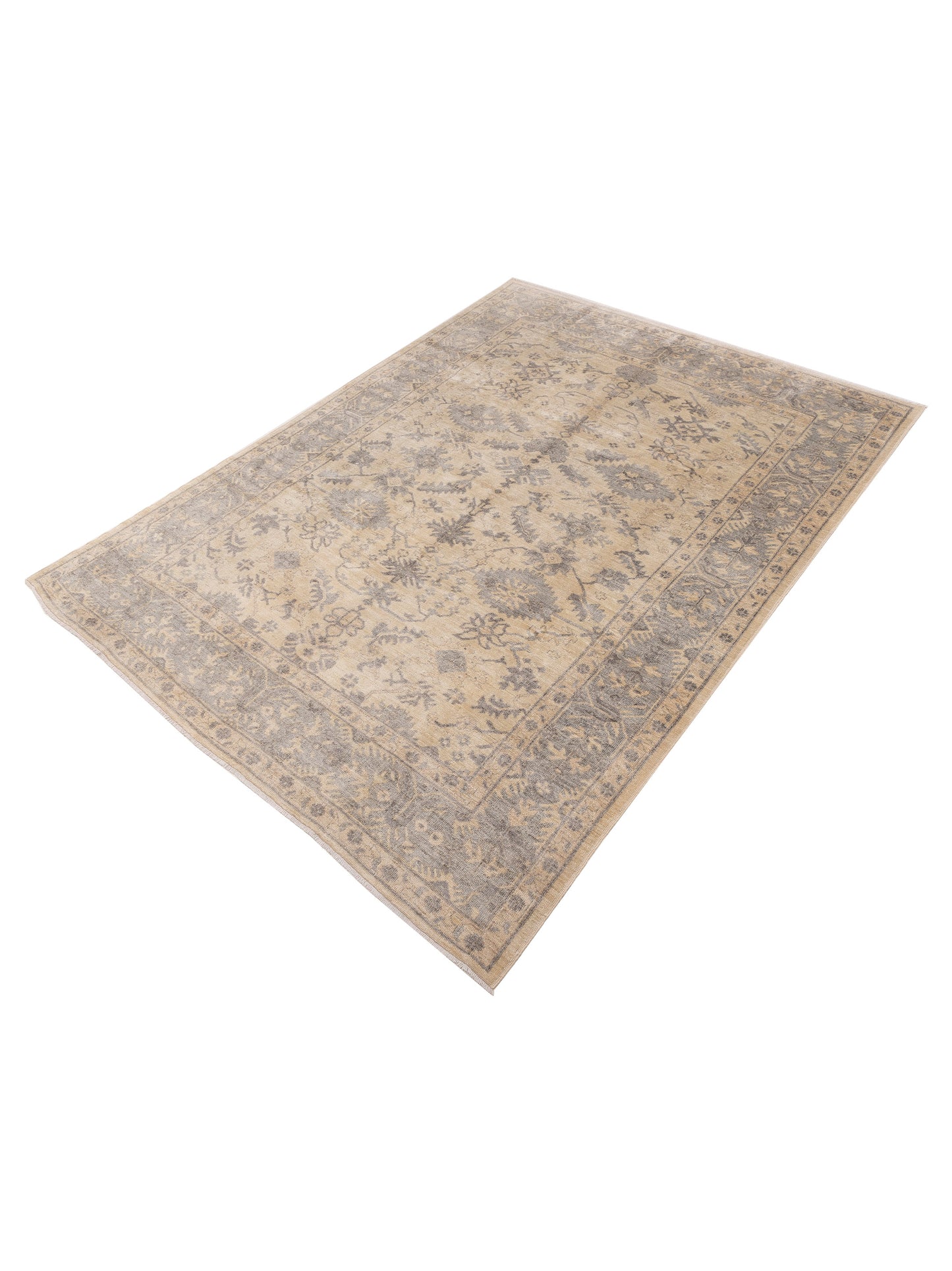 Anadol Oushak 126021 Ivory Gray 9.1x12.4 Hand Knotted Rug