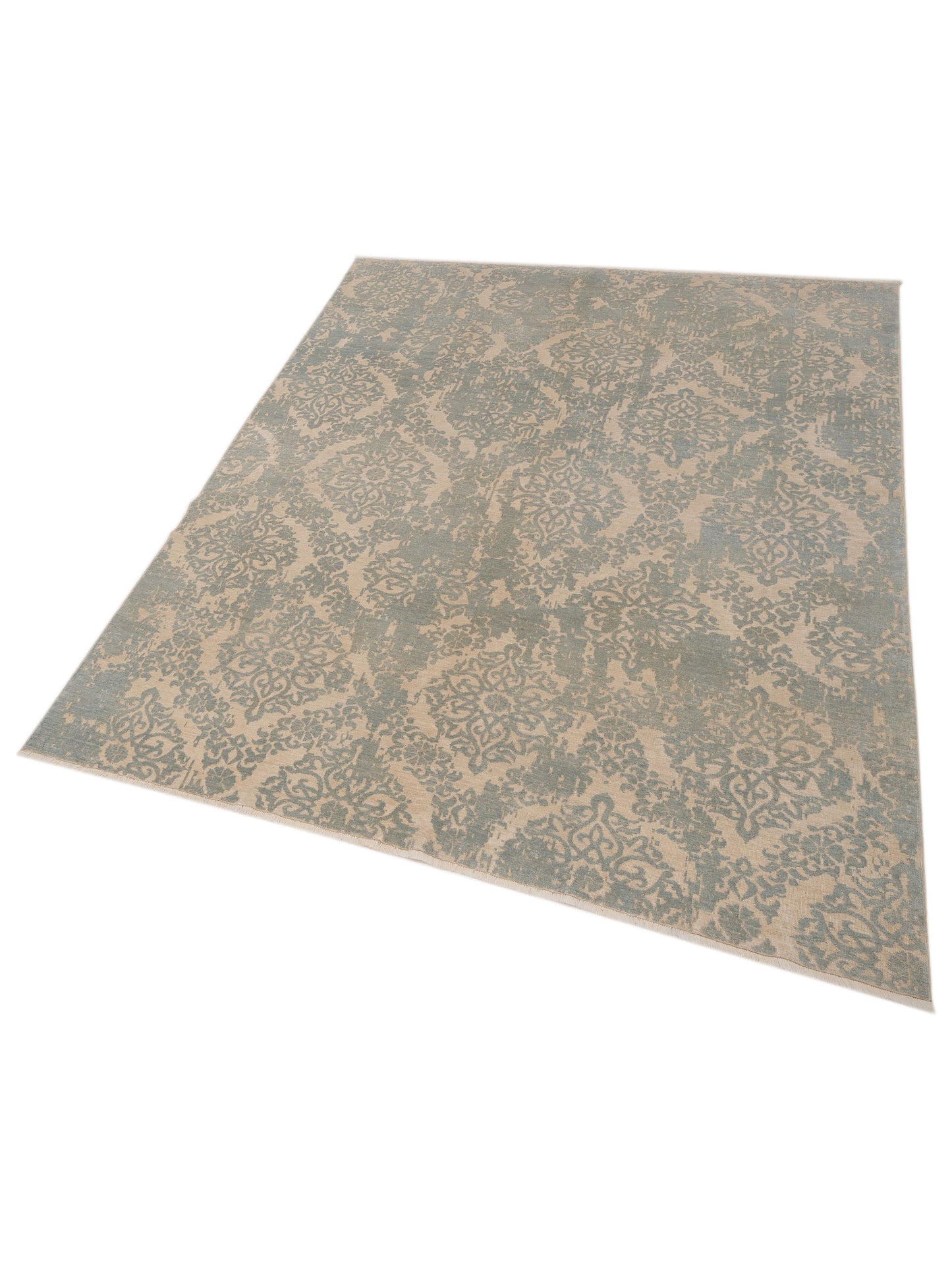Defne Beony Ivory Ice Blue 8x9.7 Hand Knotted Rug