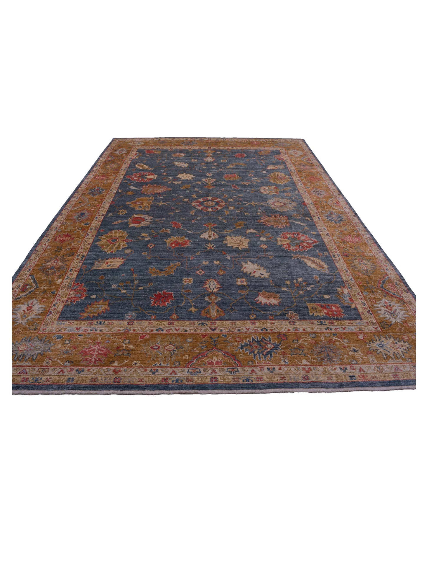 Angora Oushak 144640 Teal Blue Orange 10.5x14.7 Hand Knotted Rug