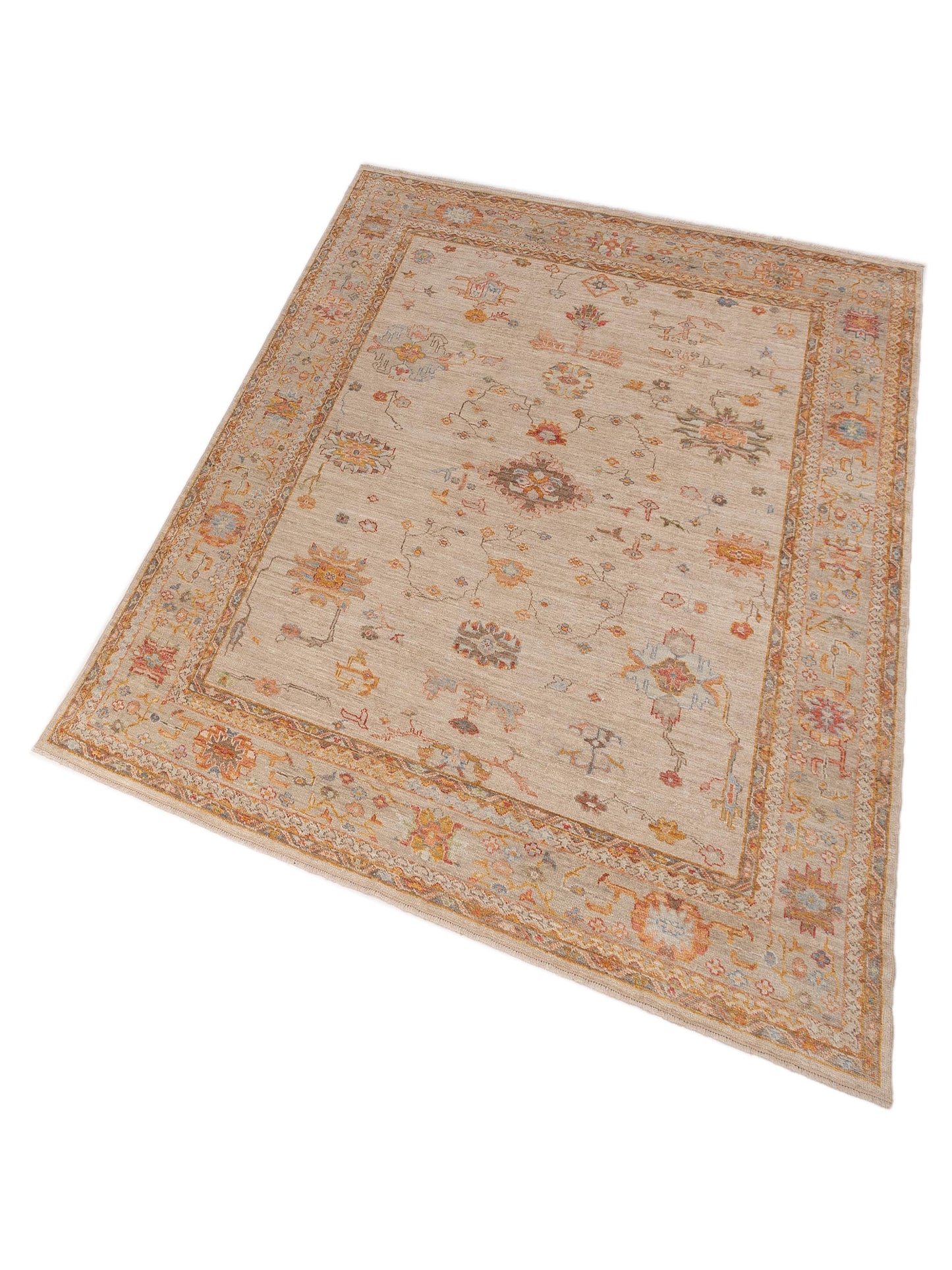 Angora Oushak 150314 Beige Silver 9.1x11.7 Hand Knotted Rug