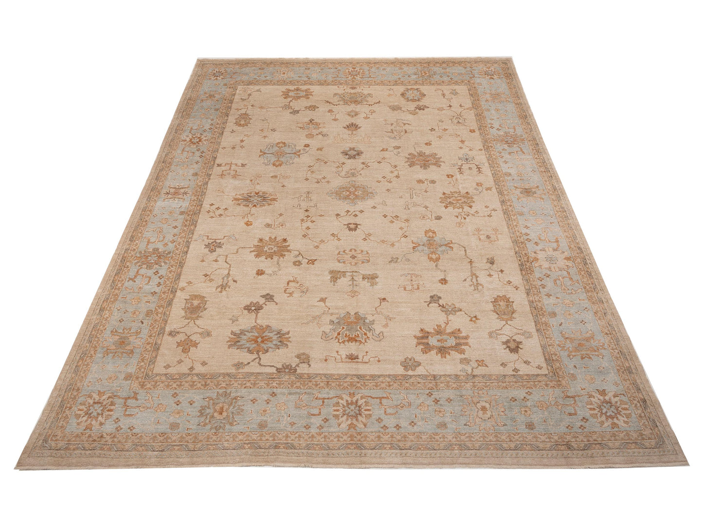 Angora Oushak 153606 Ivory Ice Blue 13.2x16.4 Hand Knotted Rug