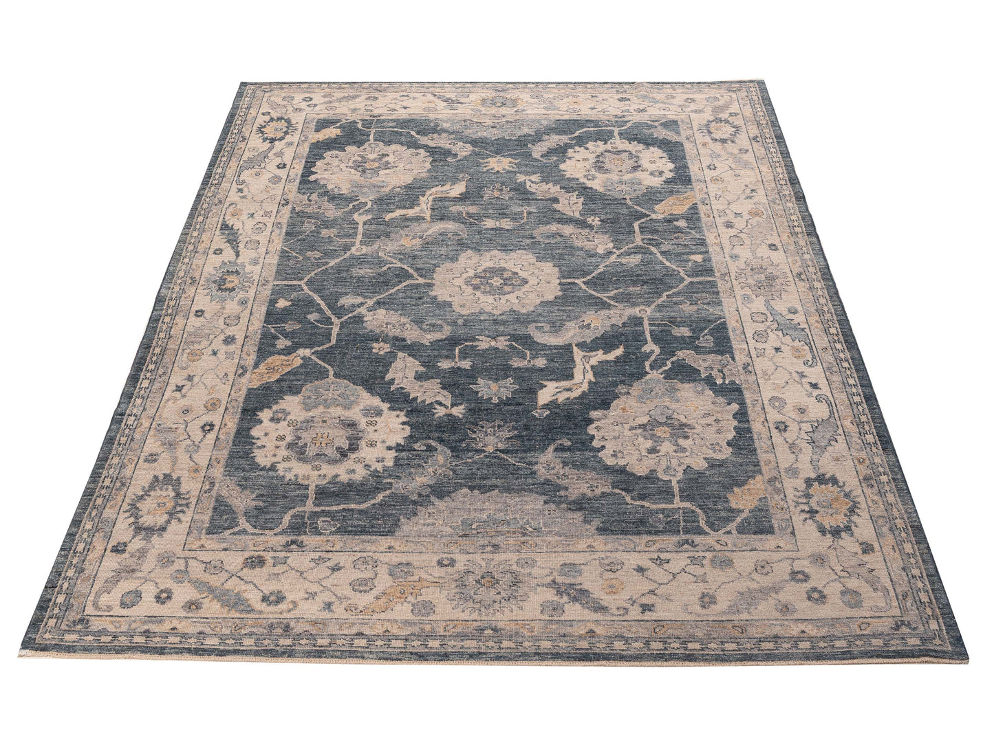 Angora Oushak 156271 Blue Ivory 9.1x11.10 Hand Knotted Rug