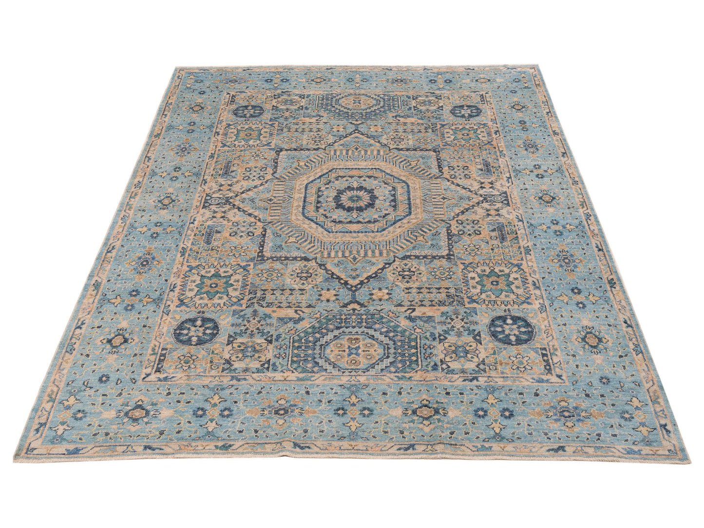 Angora Oushak 154966 Blue Blue 9.4x11.9 Hand Knotted Rug