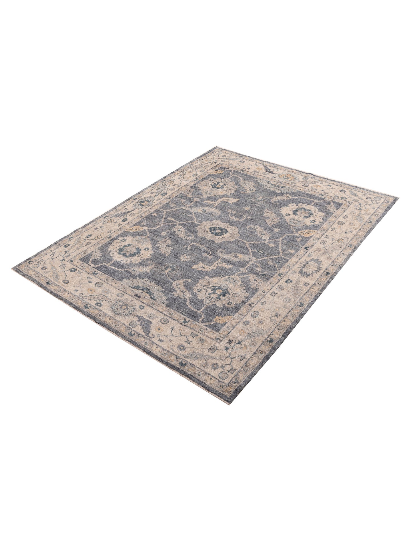 Angora Oushak 156097 Blue Ivory 7.10x9.10 Hand Knotted Rug