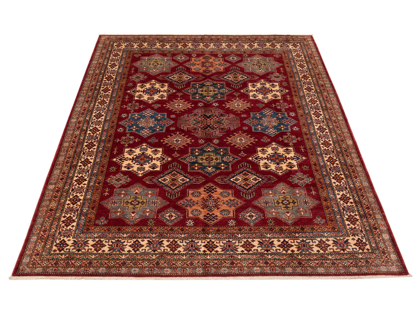 Artisan Kazak 151900 Red Ivory 8.1x10.5 Hand Knotted Rug