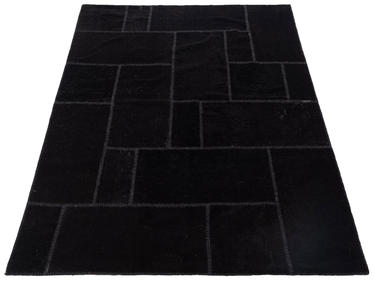 Turkish Vestige Patchwork 109440 Black Black 5.10x7.9 Hand Knotted Rug