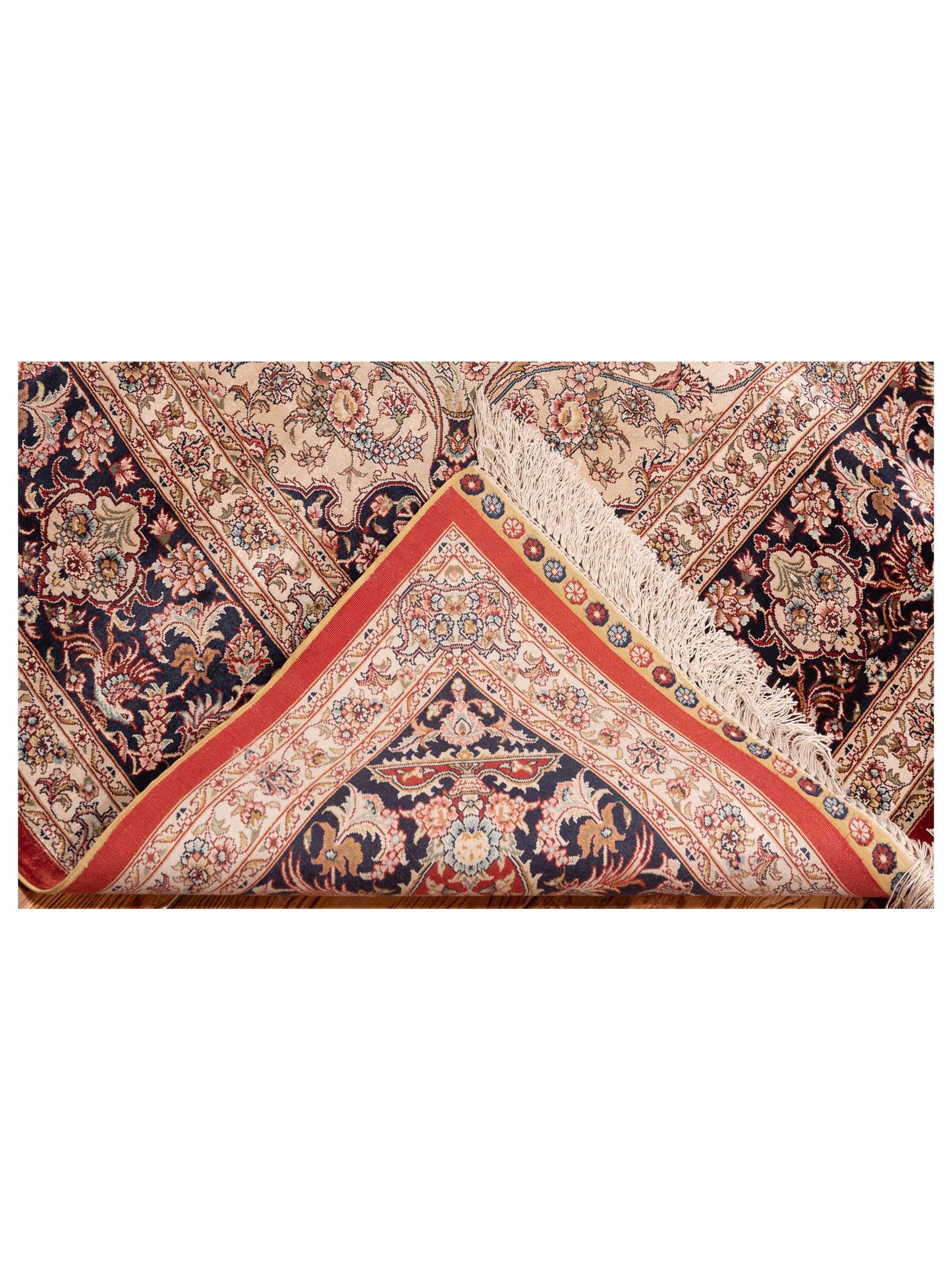Pure Silk 125298 Red Navy 6.8x9.11 Hand Knotted Rug