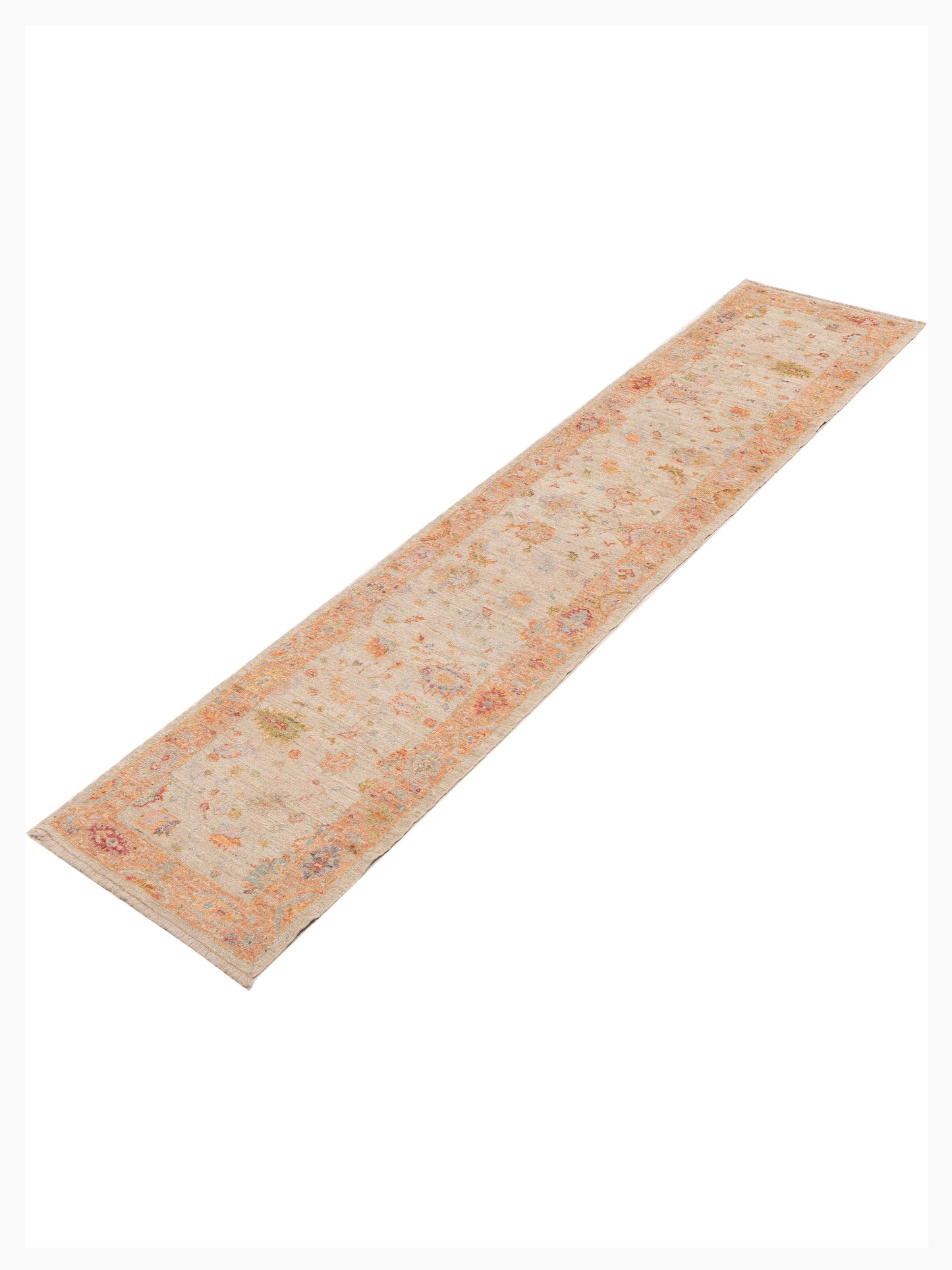 Angora Oushak 154282 Ivory Pink 2.6x13 Hand Knotted Rug