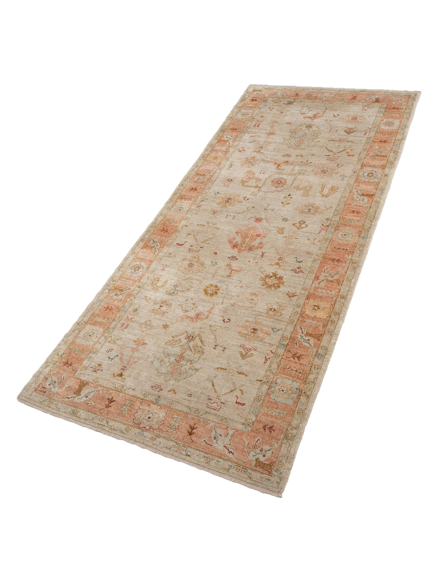 Angora Oushak 133081 Ivory Pink 6.1x13.11 Hand Knotted Rug