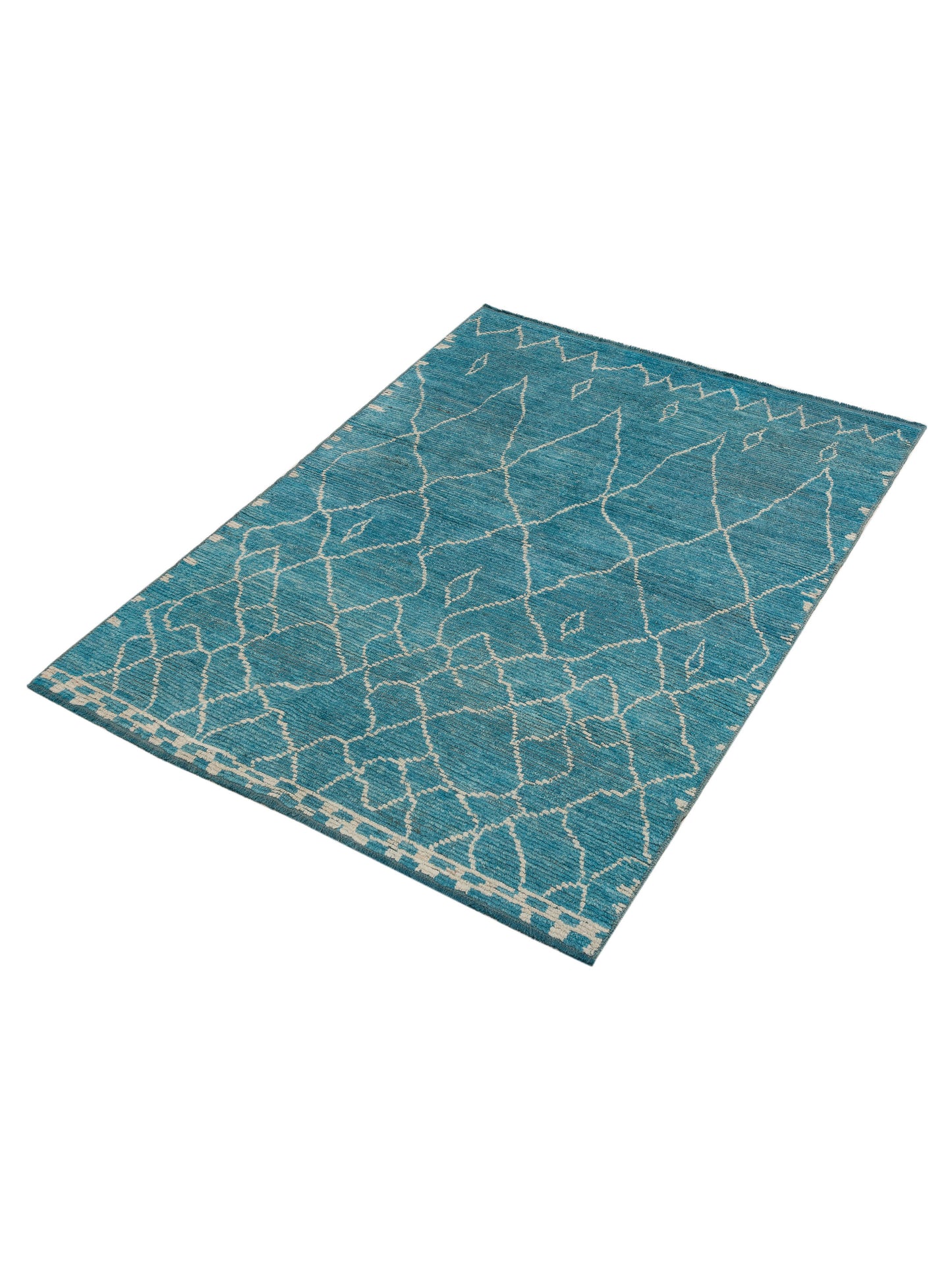 Berber Aspendos Turquoise Ivory 5.7x7.9 Hand Knotted Rug