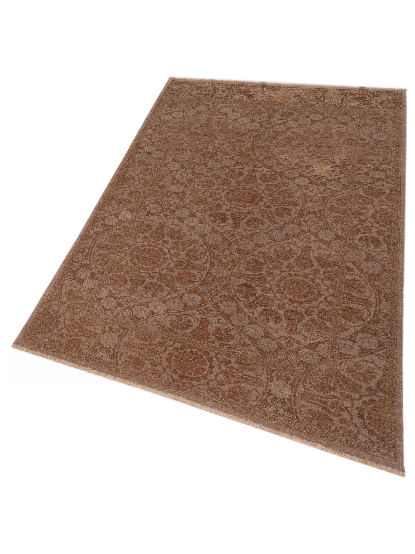 Defne Lotus Silver Light Brown 6.3x8.9 Hand Knotted Rug