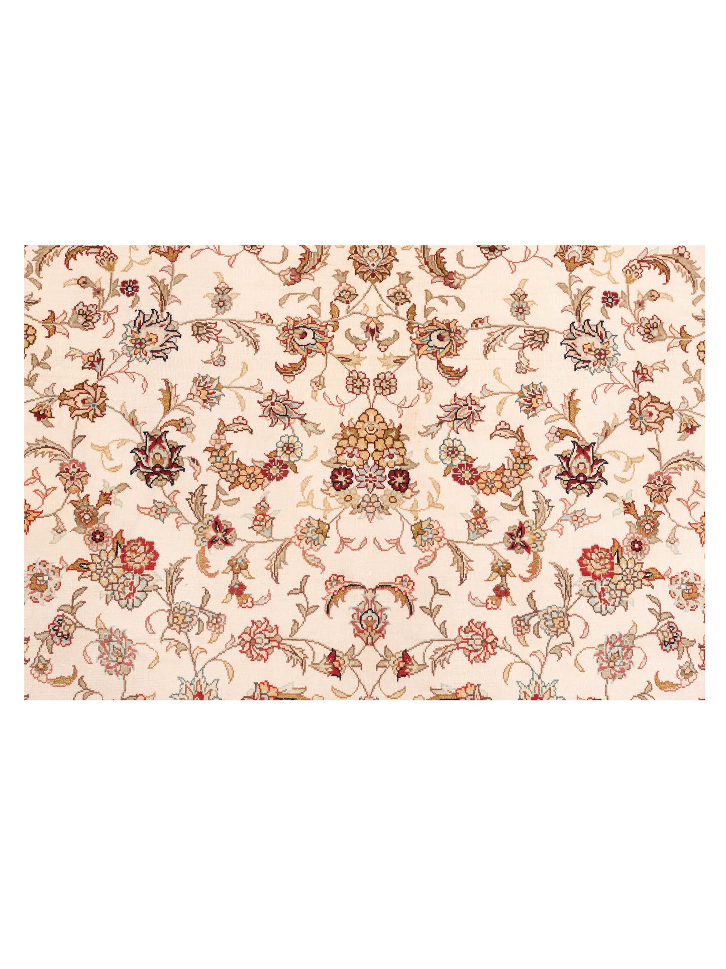 Pure Silk 111686 Ivory Red 4.6x6.7 Hand Knotted Rug