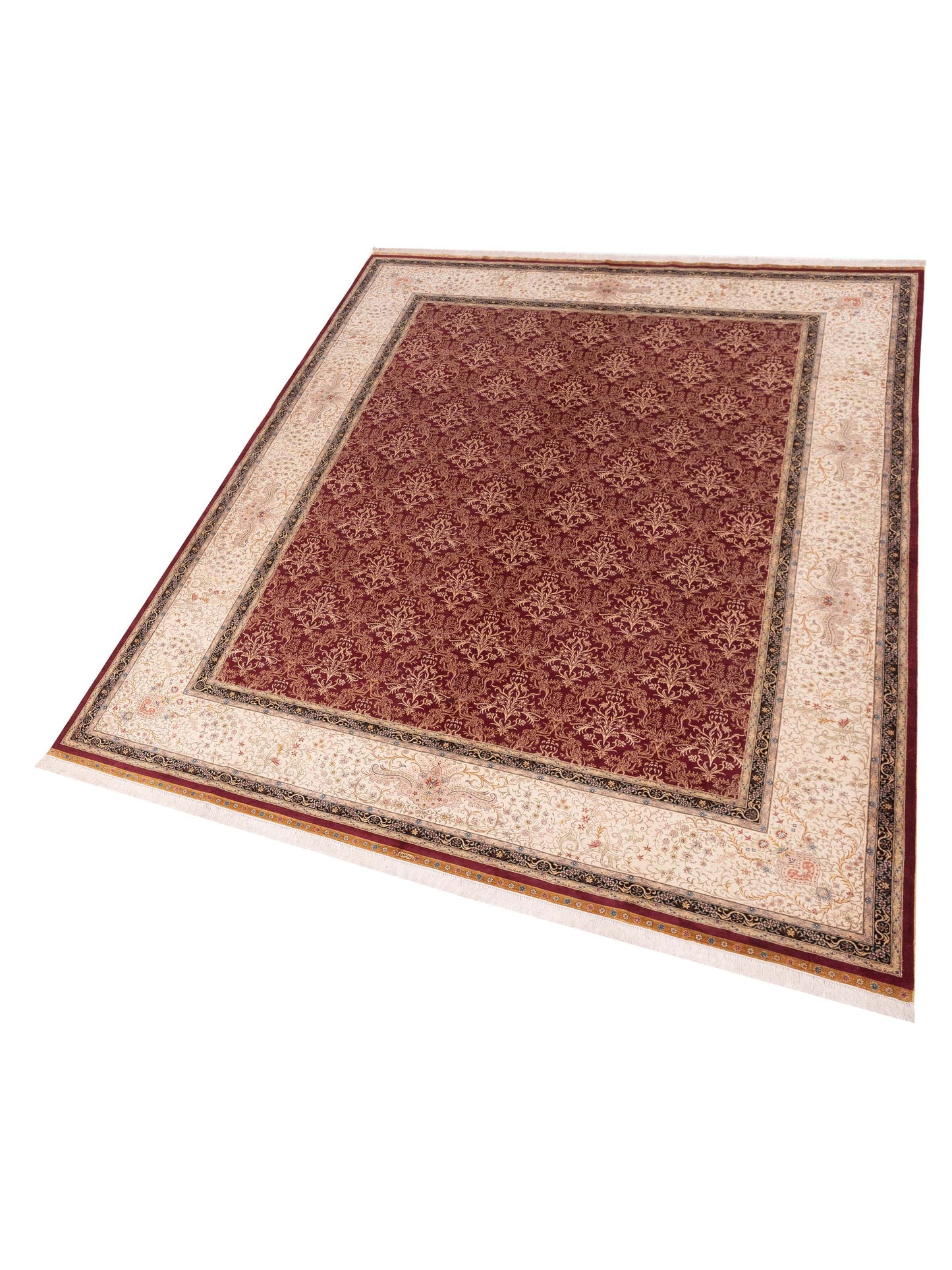 Pure Silk 113777 Red Ivory 9.1x12.7 Hand Knotted Rug