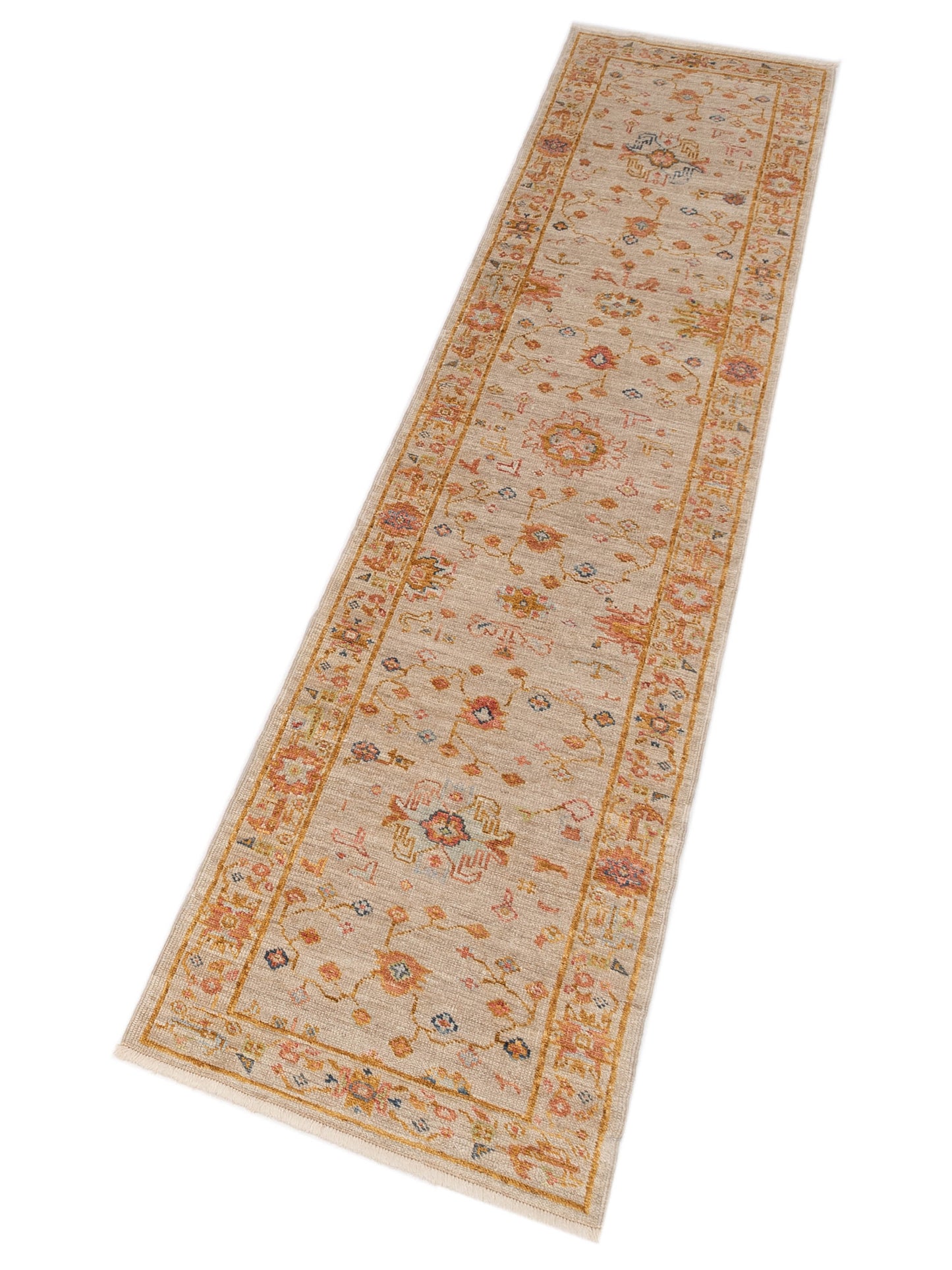 Angora Oushak 146515 Ivory Silver 2.7x11.8 Hand Knotted Rug