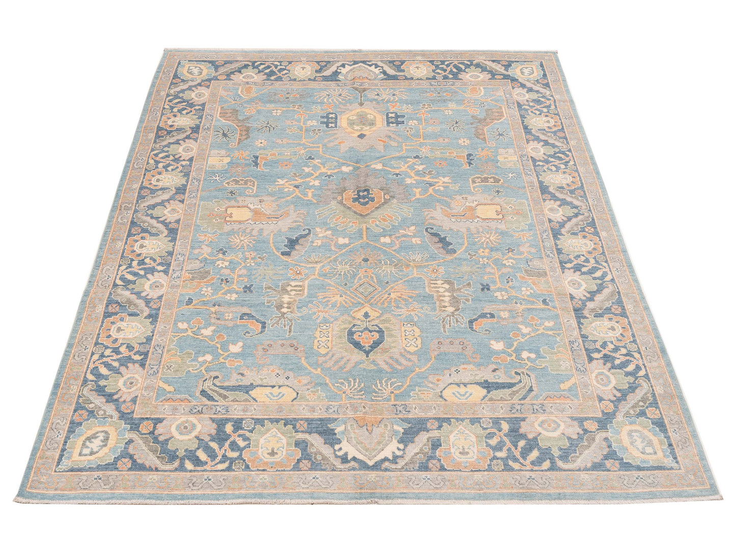 Anadol Oushak 151060 Blue Blue 8.2x9.9 Hand Knotted Rug