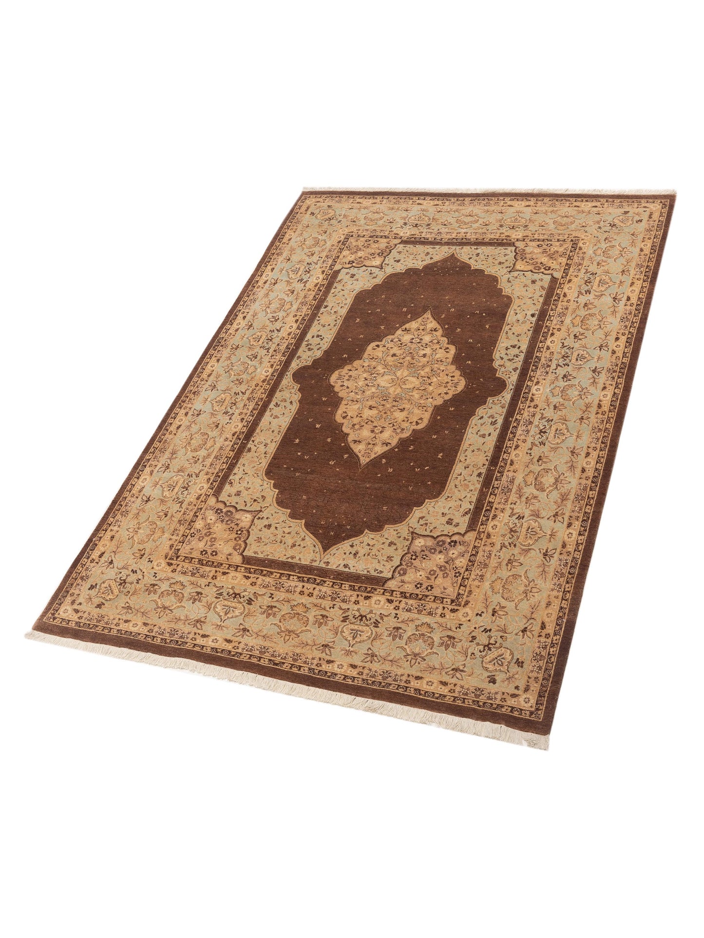 Haji Jalili 111349 Brown Sage Green 6.2x9.2 Hand Knotted Rug