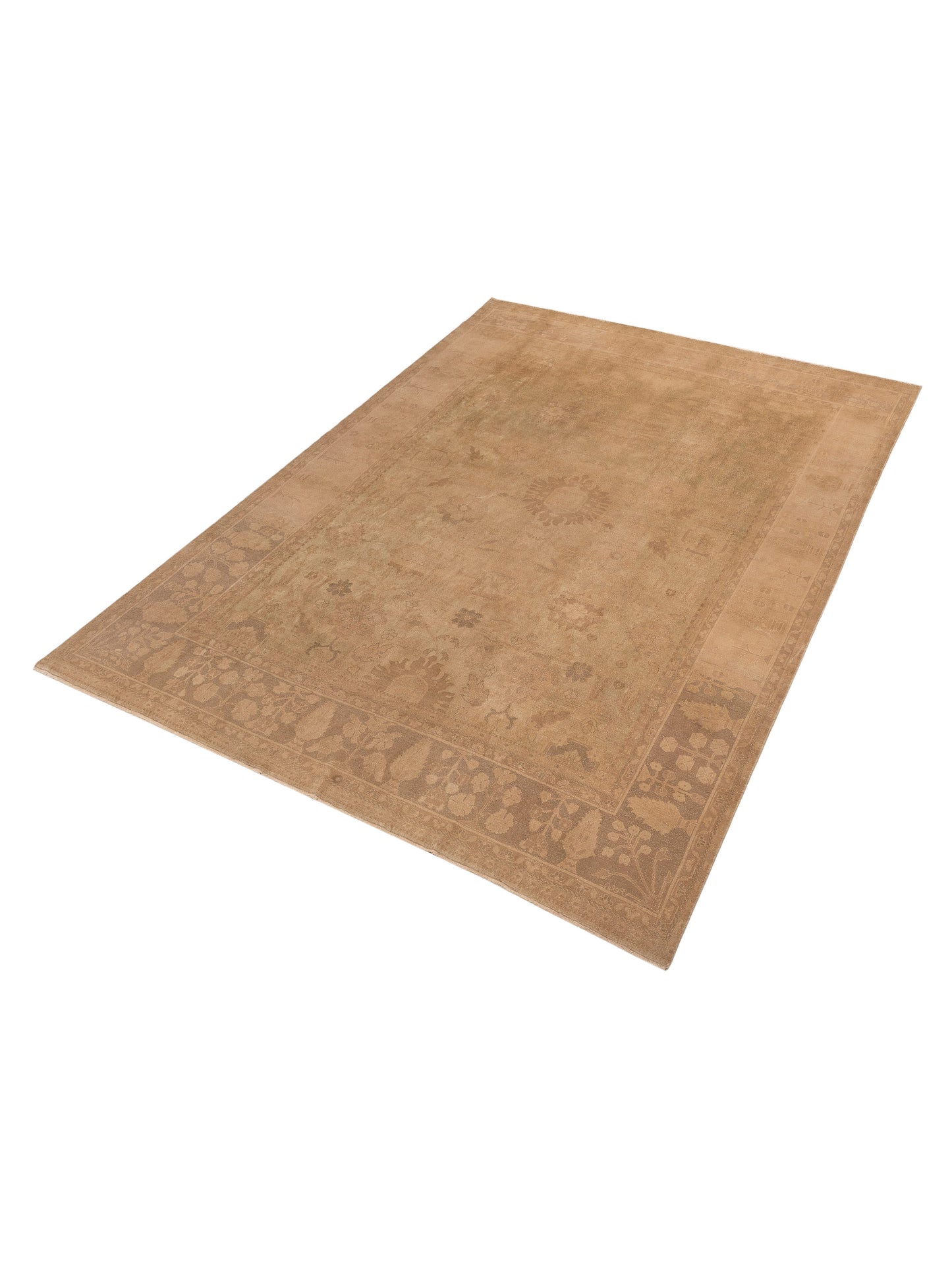 Vintage 79877 Beige Green 10.10x14.8 Hand Knotted Rug
